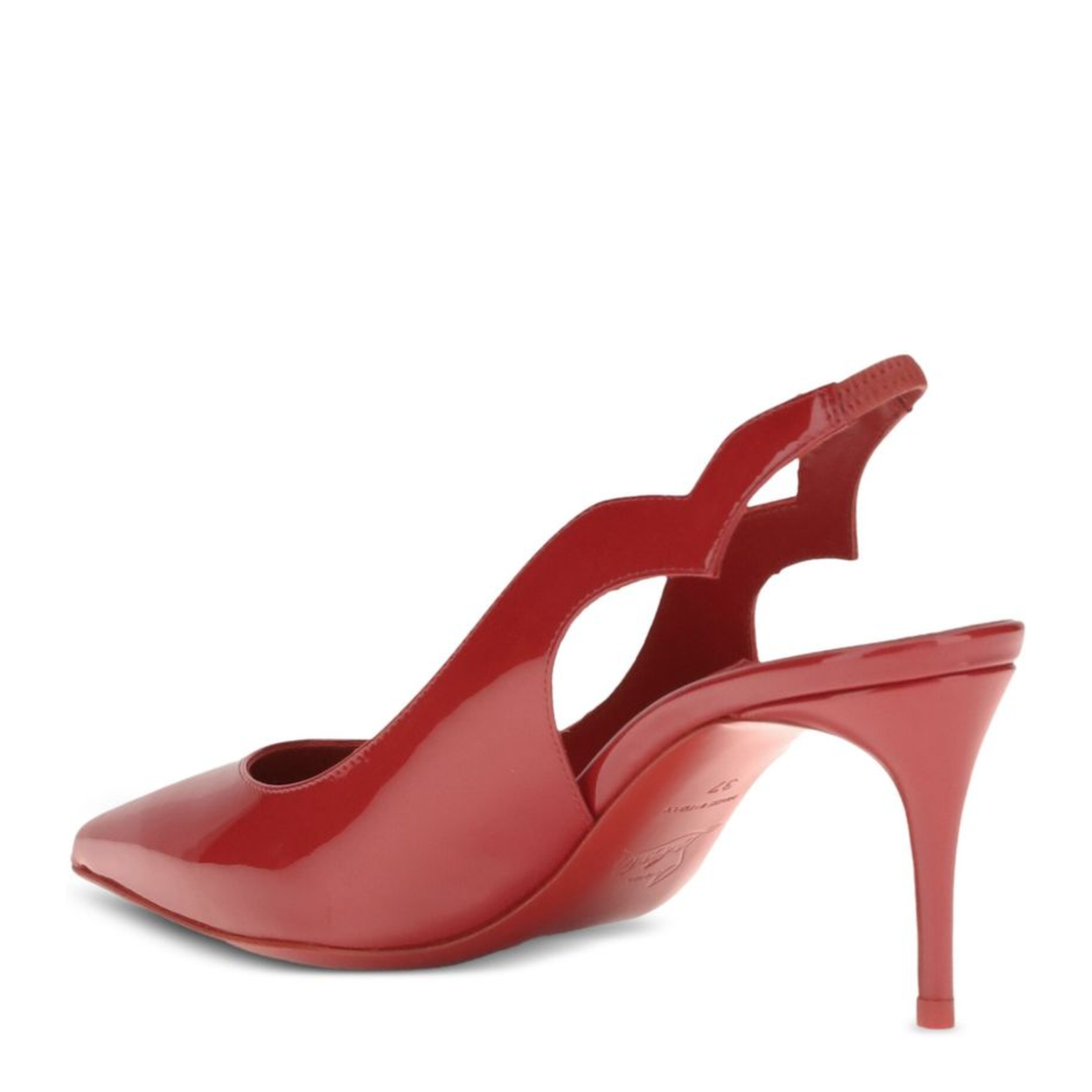 Red Patent Leather Slingback Strap Pointed Toe Cutout Detail Stiletto Heel - Image 3