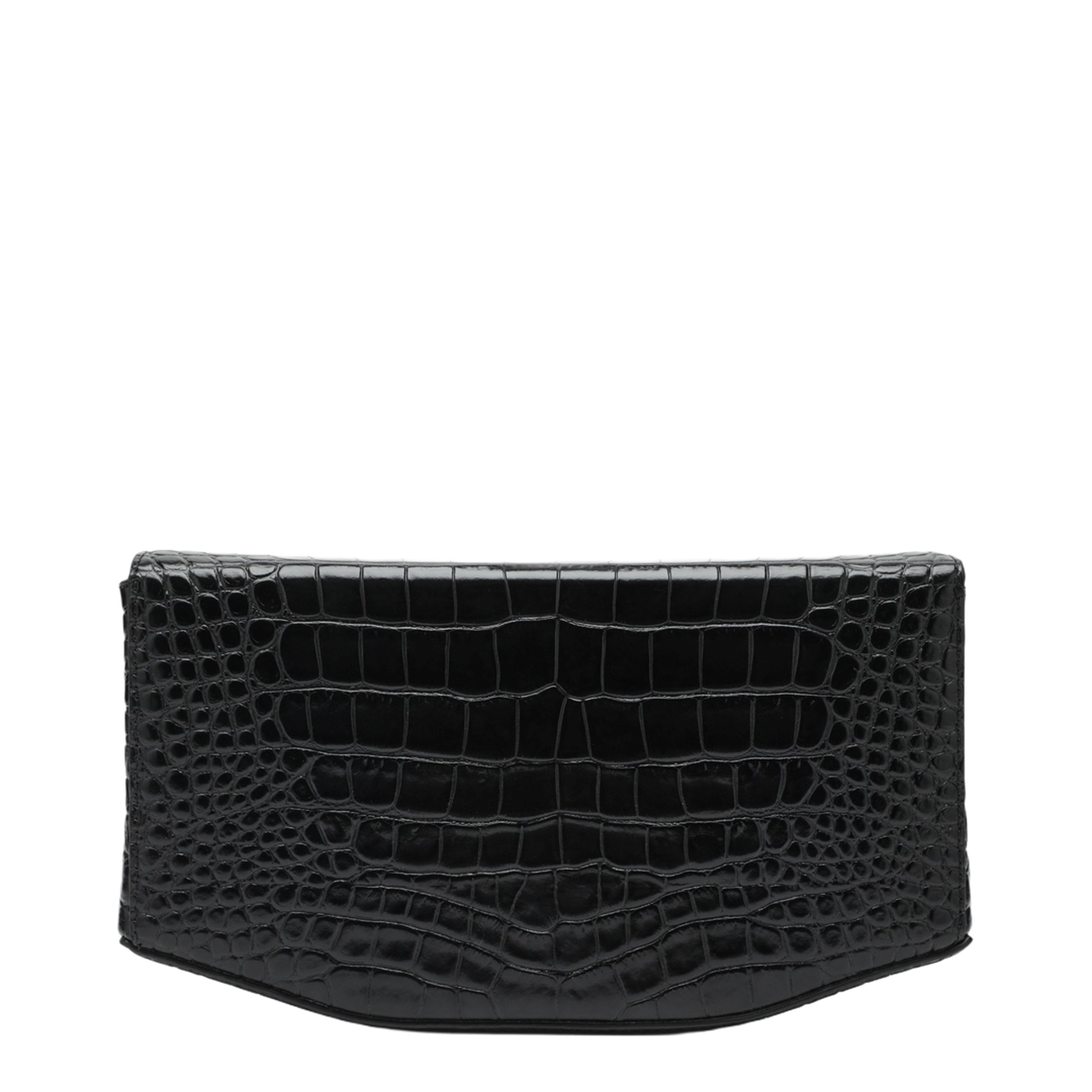 Clip Croc-Embossed Leather Shoulder Bag in Black - Image 2