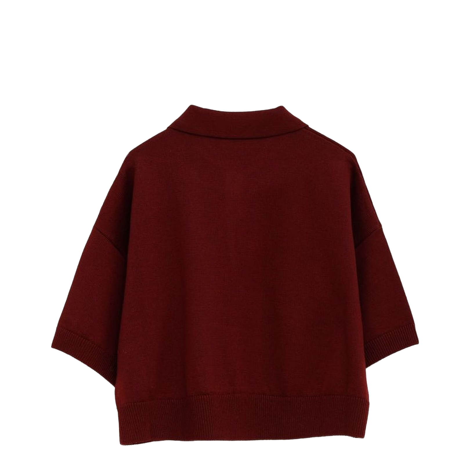Crop Fit Wool Polo Shirt In Burgundy - Image 3