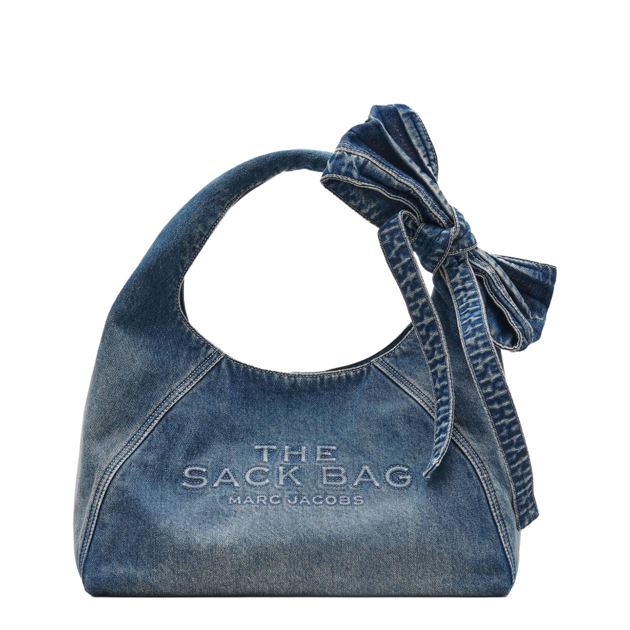 The Bow Medium Denim Sack Bag - Medium Wash Indigo - Image 1