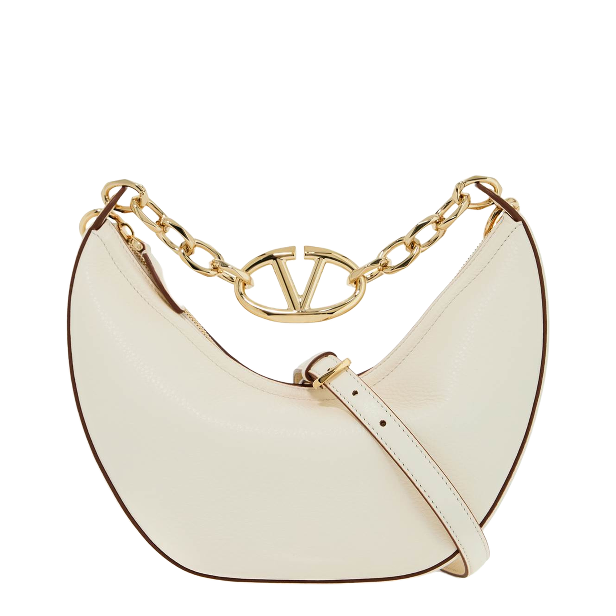 Ivory Leather Small Hobo Vlogo Moon Handbag - Image 4