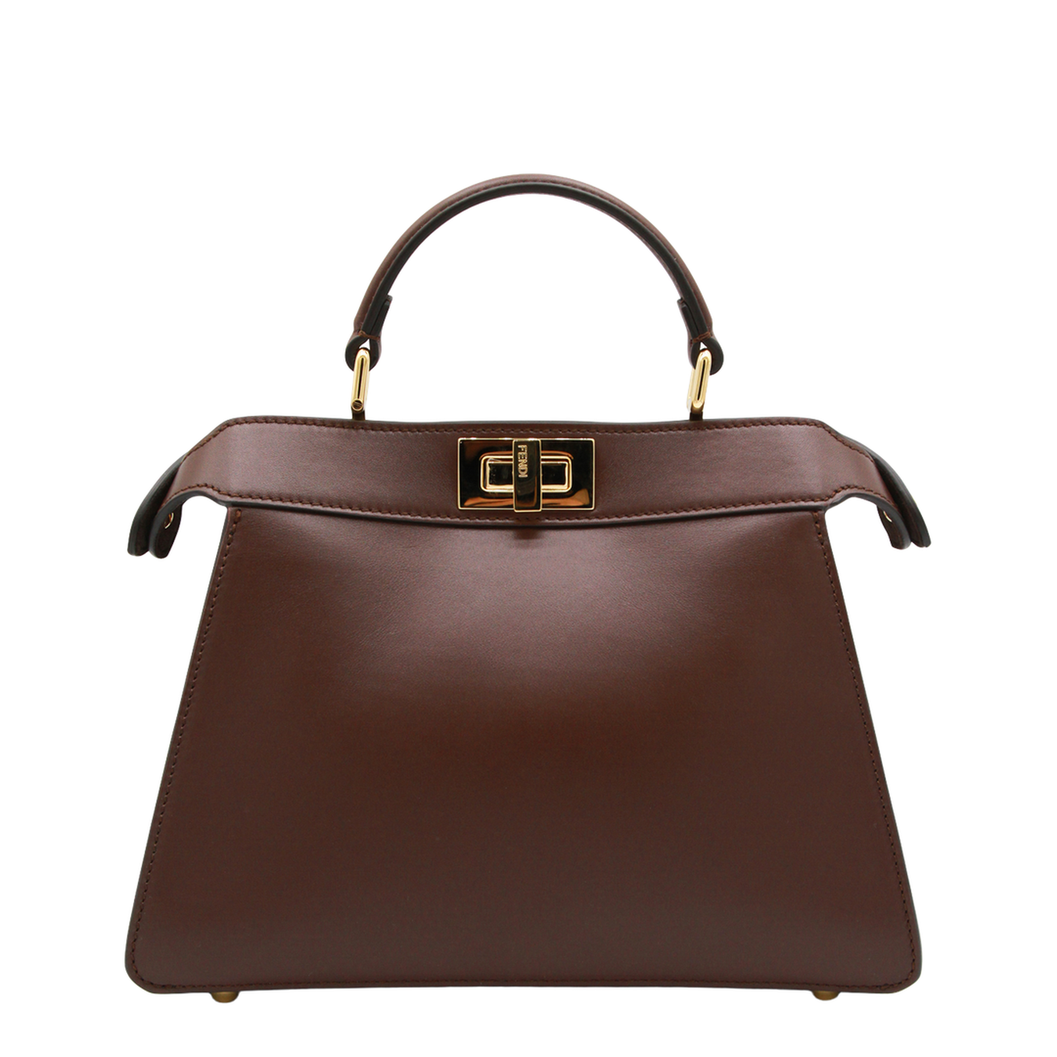 Peekaboo ISeeU Small Calf Leather Top Handle Bag - Mahogany Brown - Image 1
