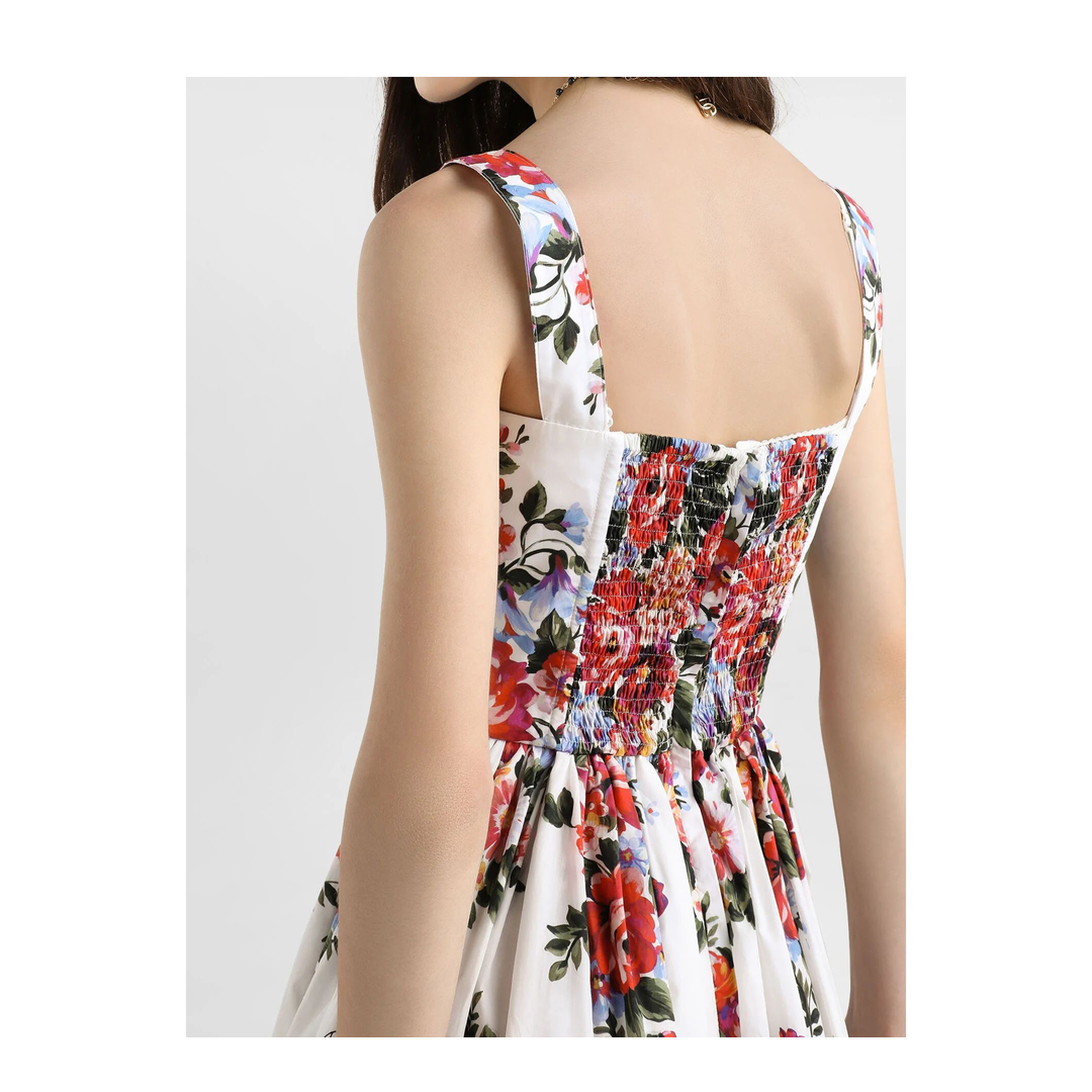 Flower Bouquet-Print Cotton Midi Dress - Image 3