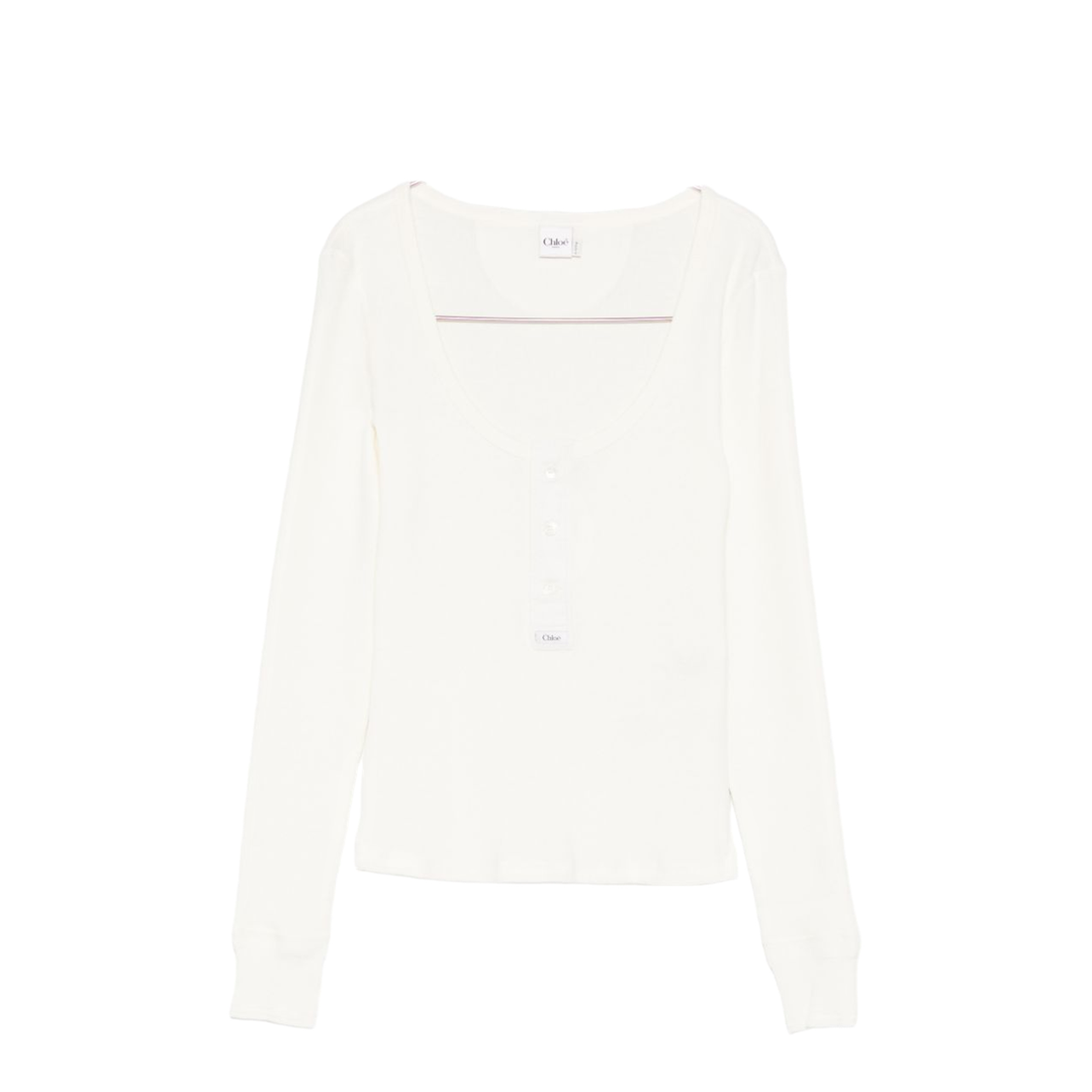 Scoop-neck Henley Shirt in Cotton Jersey White - Image 1
