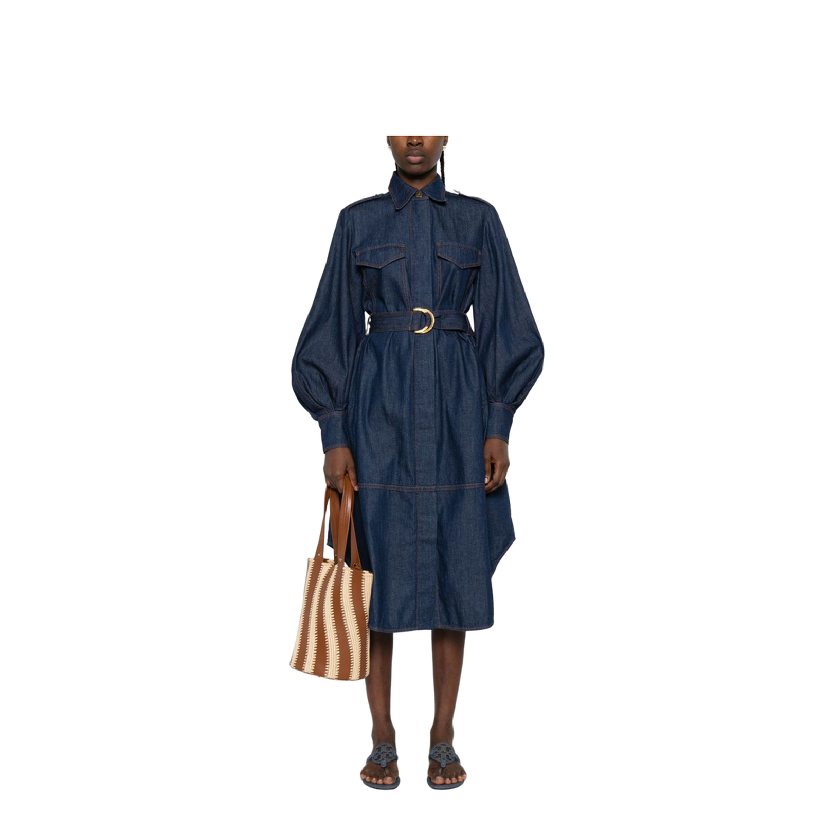 Hypnotic Tuck Midi Dress Navy Stripe - Image 3