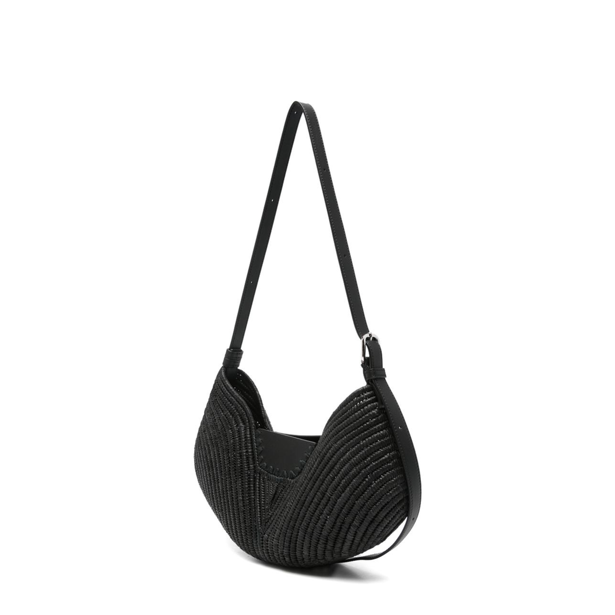Swing Medium Raffia Shoulder Bag - Black - Image 5