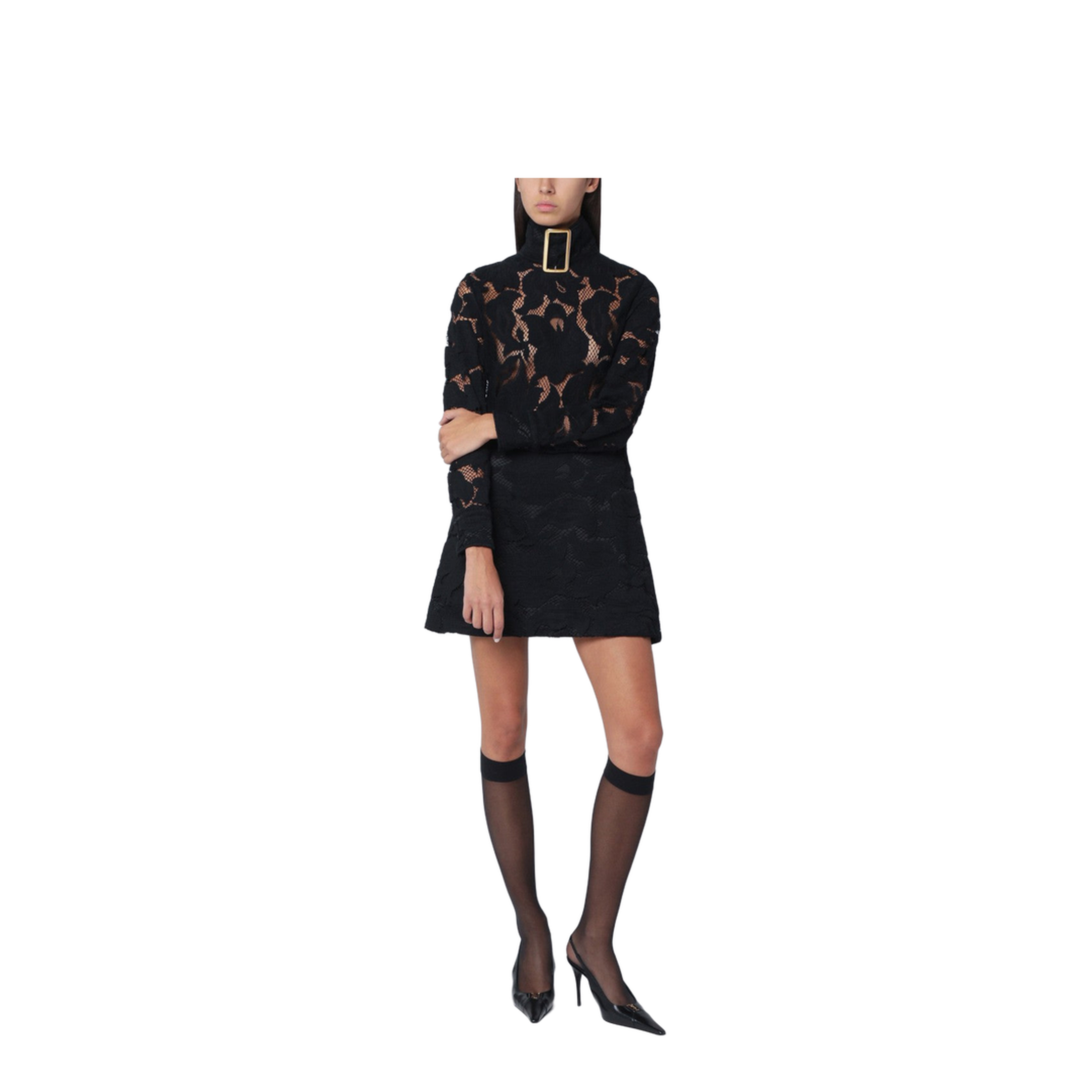 Black Mini Dress with Buckle Collar - Image 1