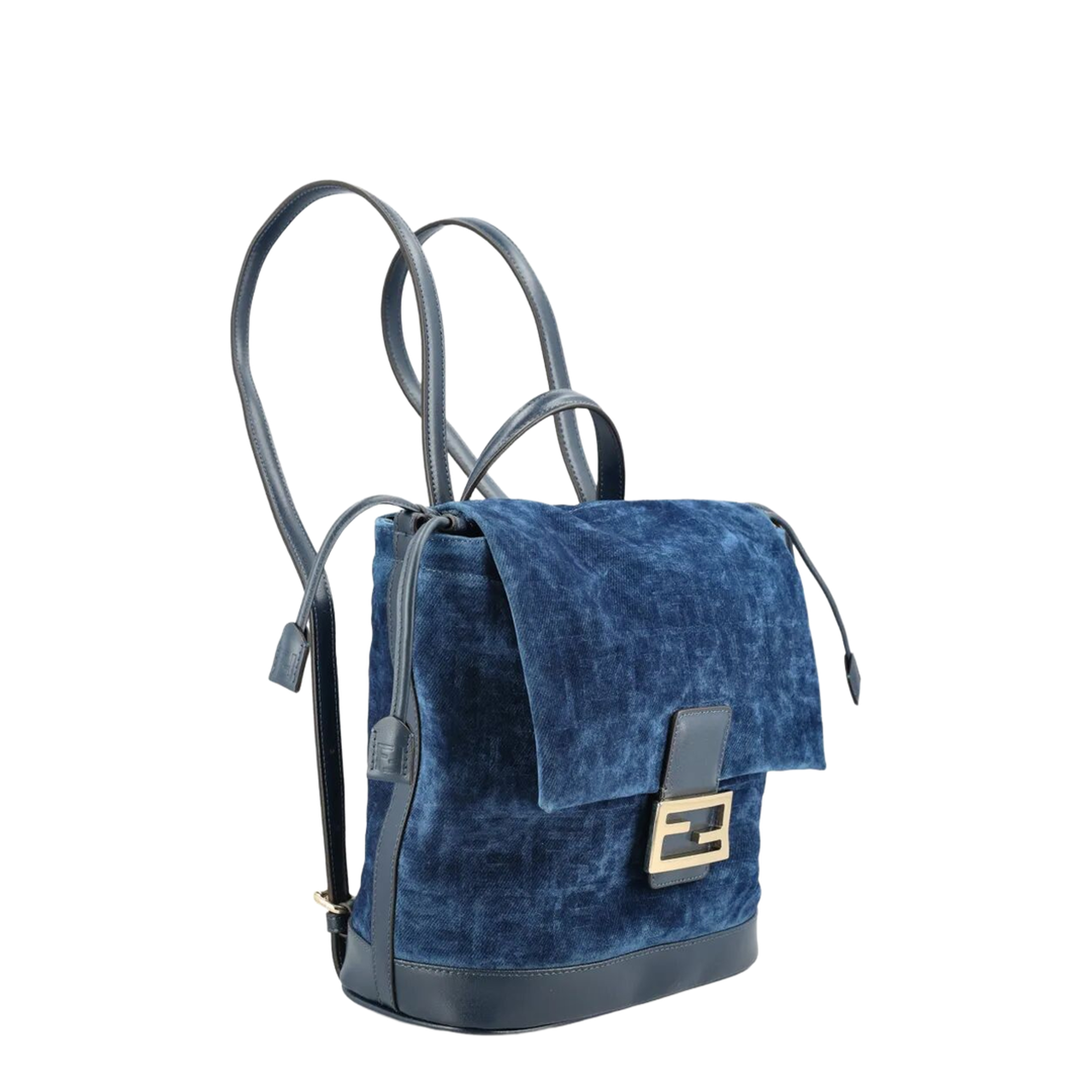 FF Flocked Drawstring Denim Backpack - Blue - Image 2
