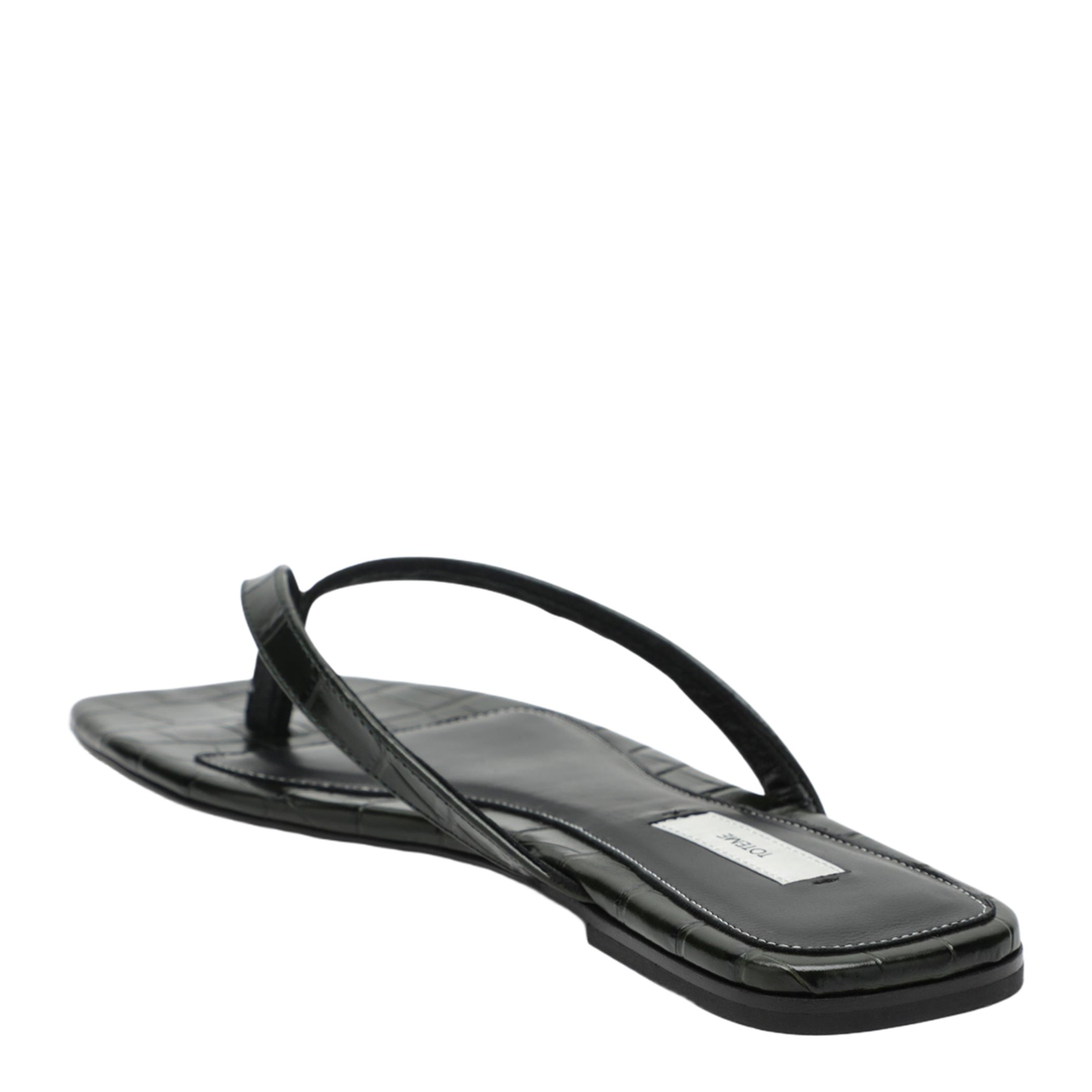 Crocodile-effect leather flip-flops in green - Image 2