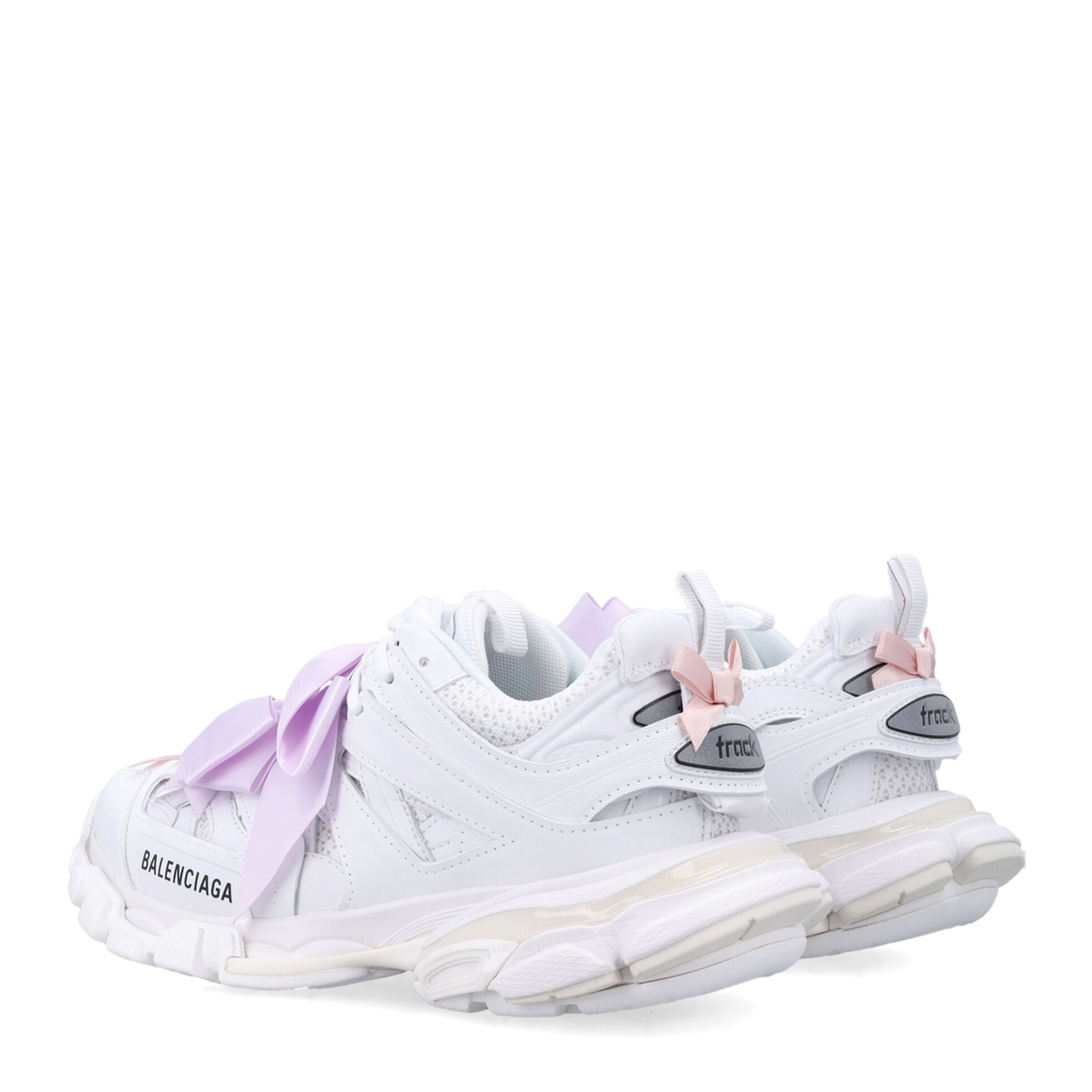 Track Bow Sneakers in Mixed Materials, White and Pink - Image 4