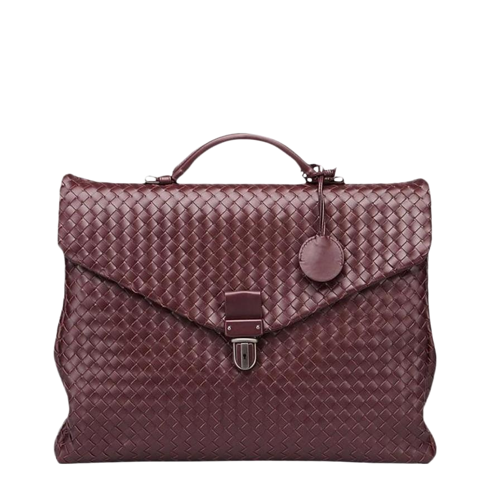 Intrecciato Large Leather Briefcase - Burgundy - Image 1