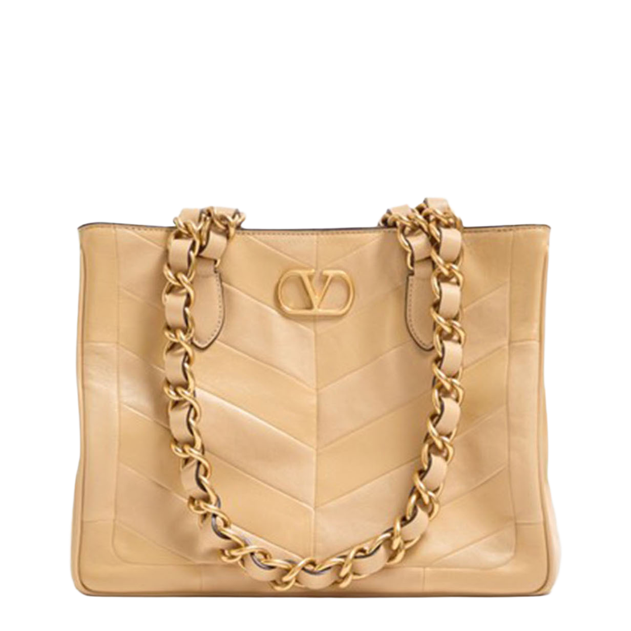 Laseine Chevron-Pattern Nappa Leather Tote Bag - Black - Image 1