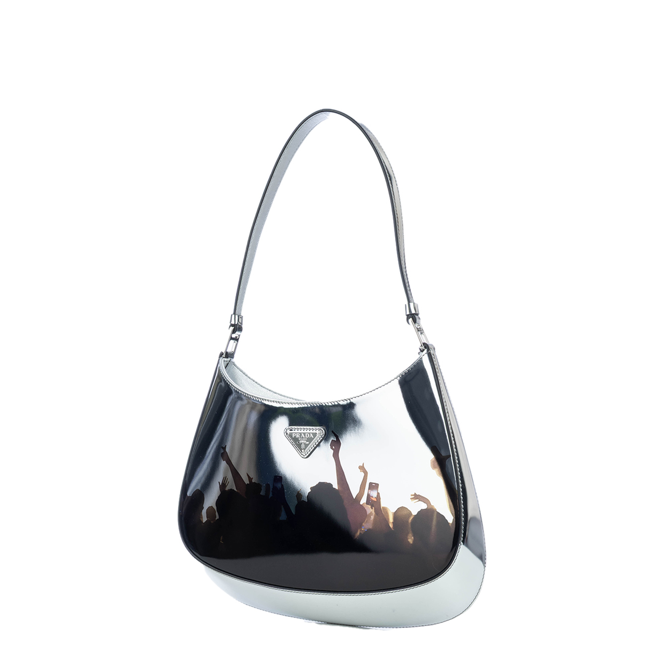 Cleo Medium Printed Brushed Leather Shoulder Bag - Metallic Silver - Image 2
