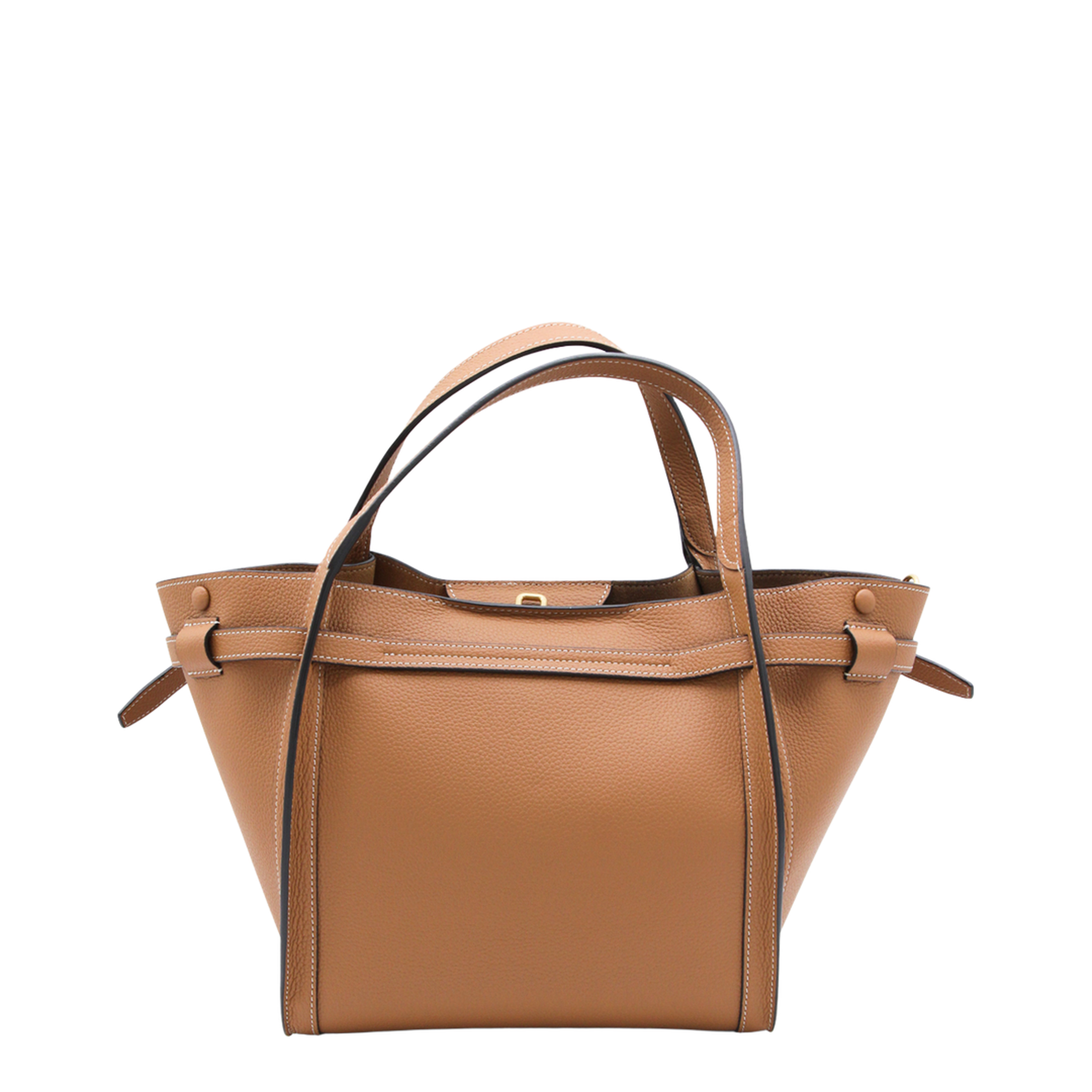 T Timeless Small Calf Leather Shopping Bag - Camel/Brown - Image 3
