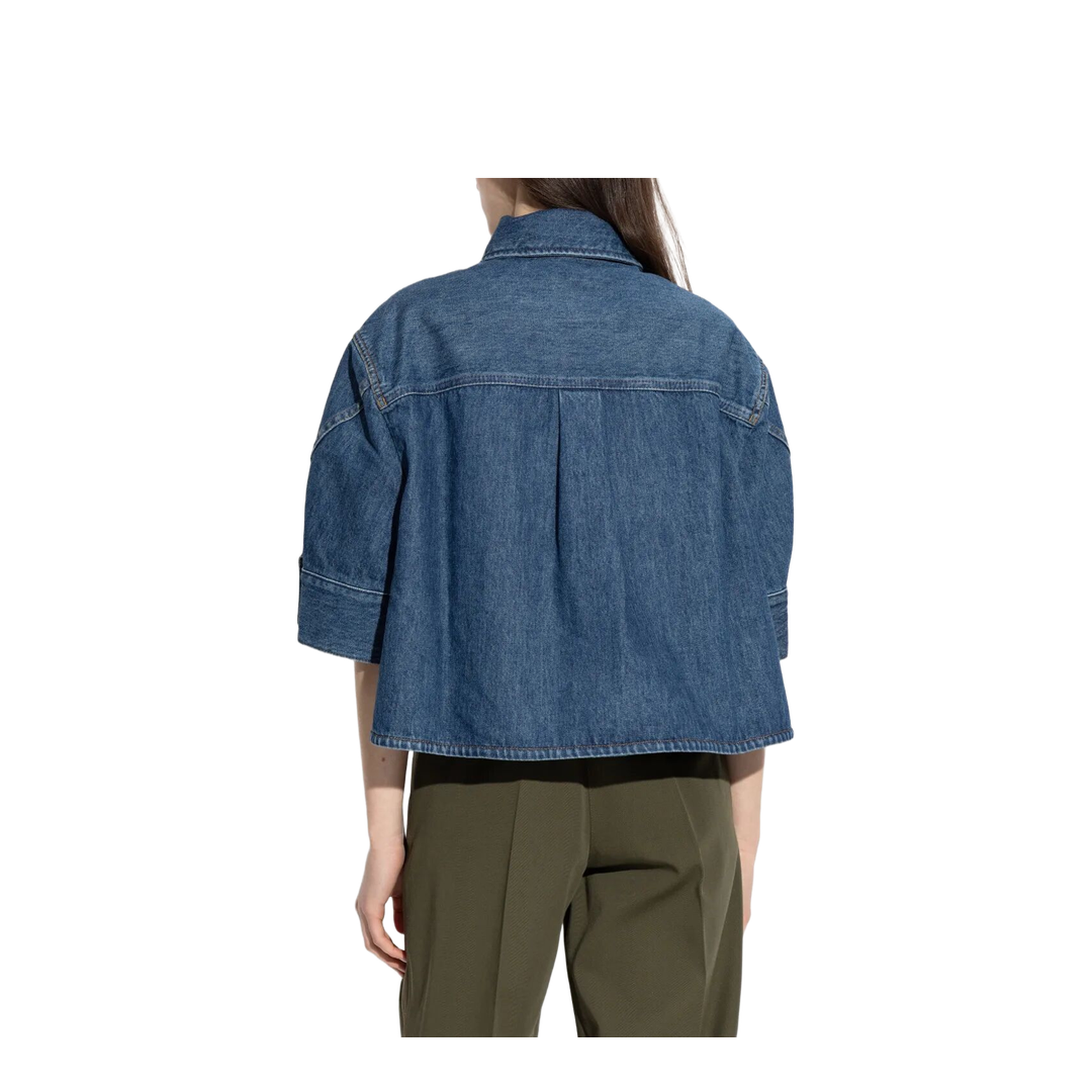 Cropped Cocoon Shirt in Medium Denim - Image 3