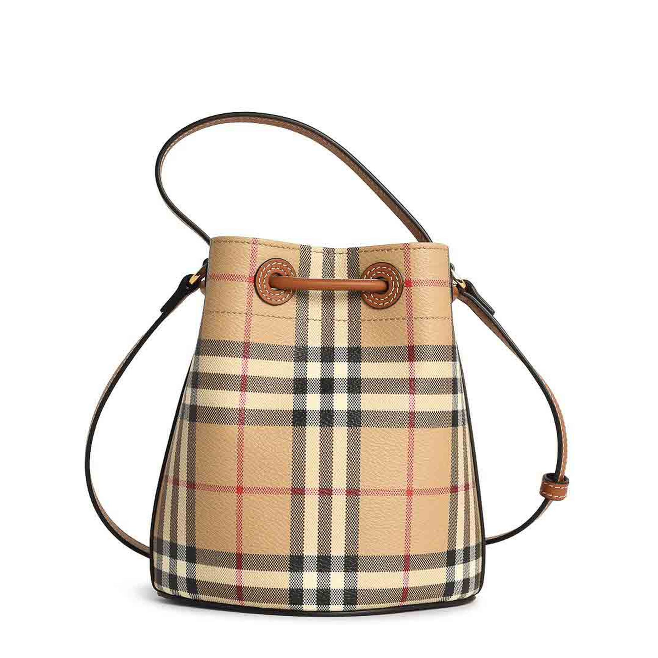Check Coated Canvas Bucket Bag - Archive Beige - Image 3