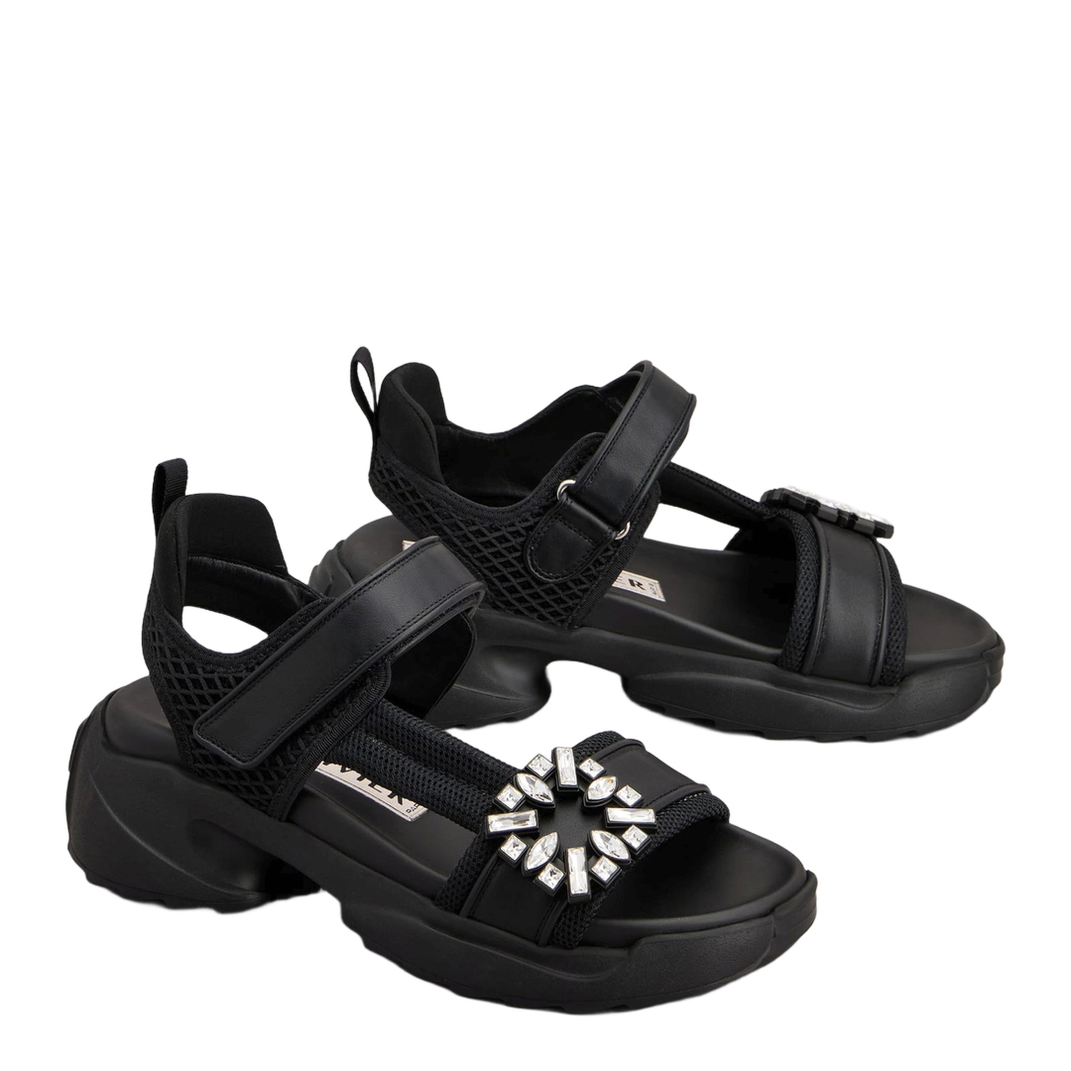 On The Run Black Leather And Textile Sandals - Image 2
