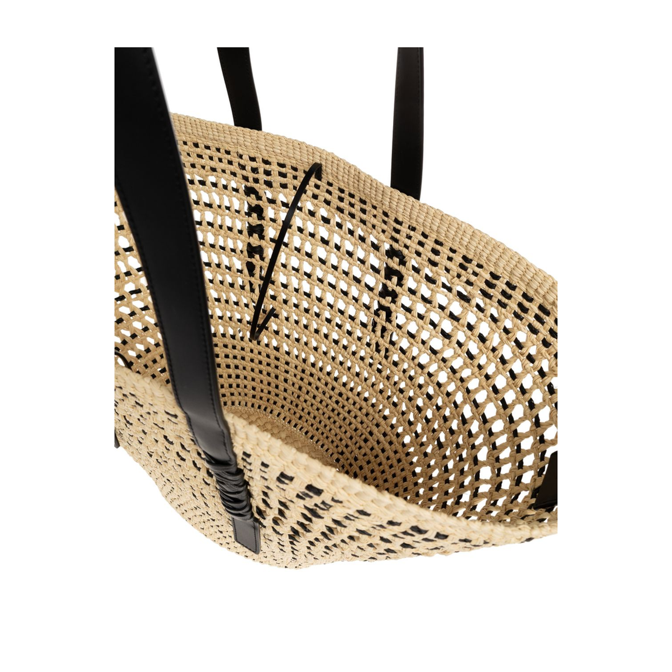 Paula's Ibiza Large Iraca Palm and Calfskin Basket - Natural/Black - Image 5