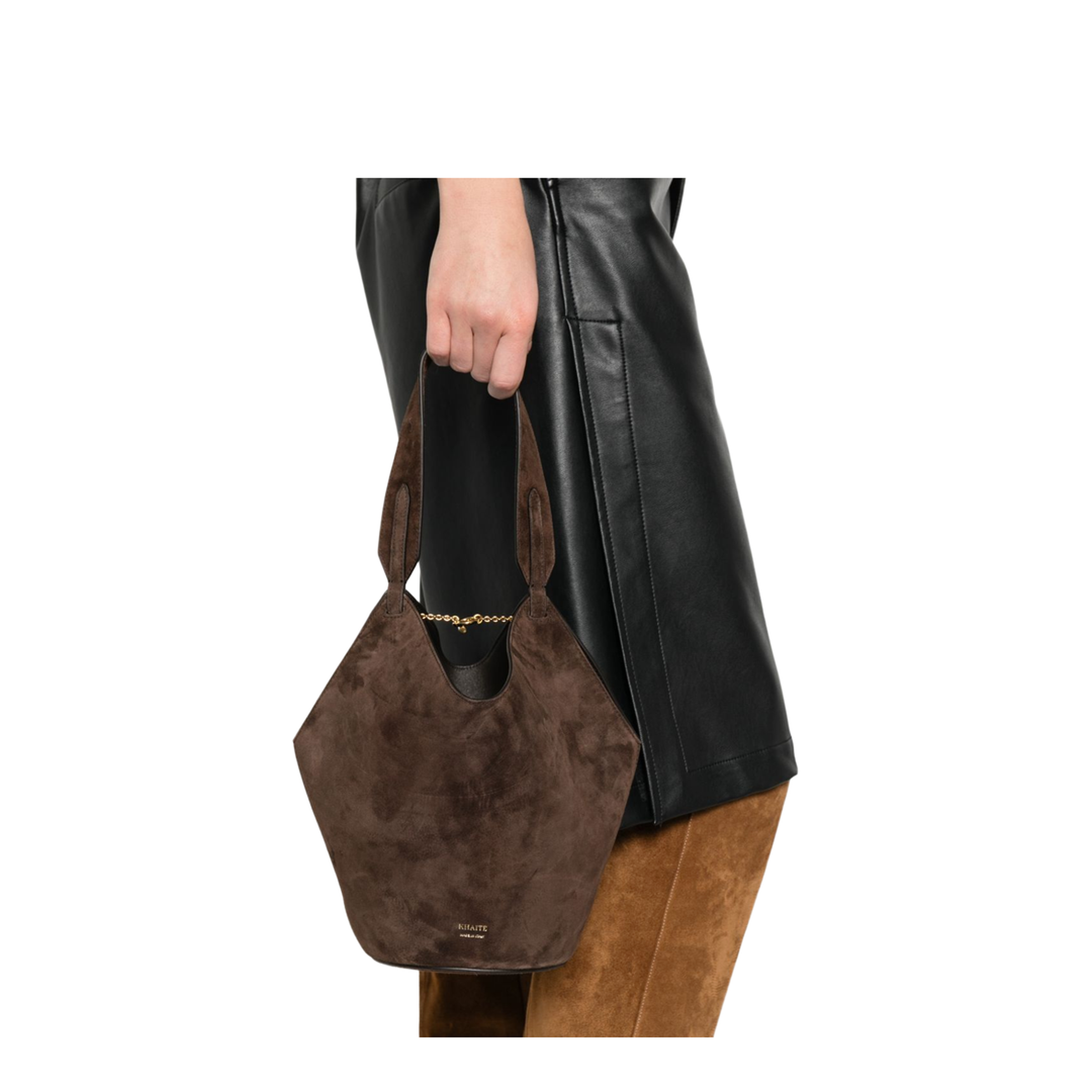 Lotus Mini Suede Tote - Dark Brown - Image 2