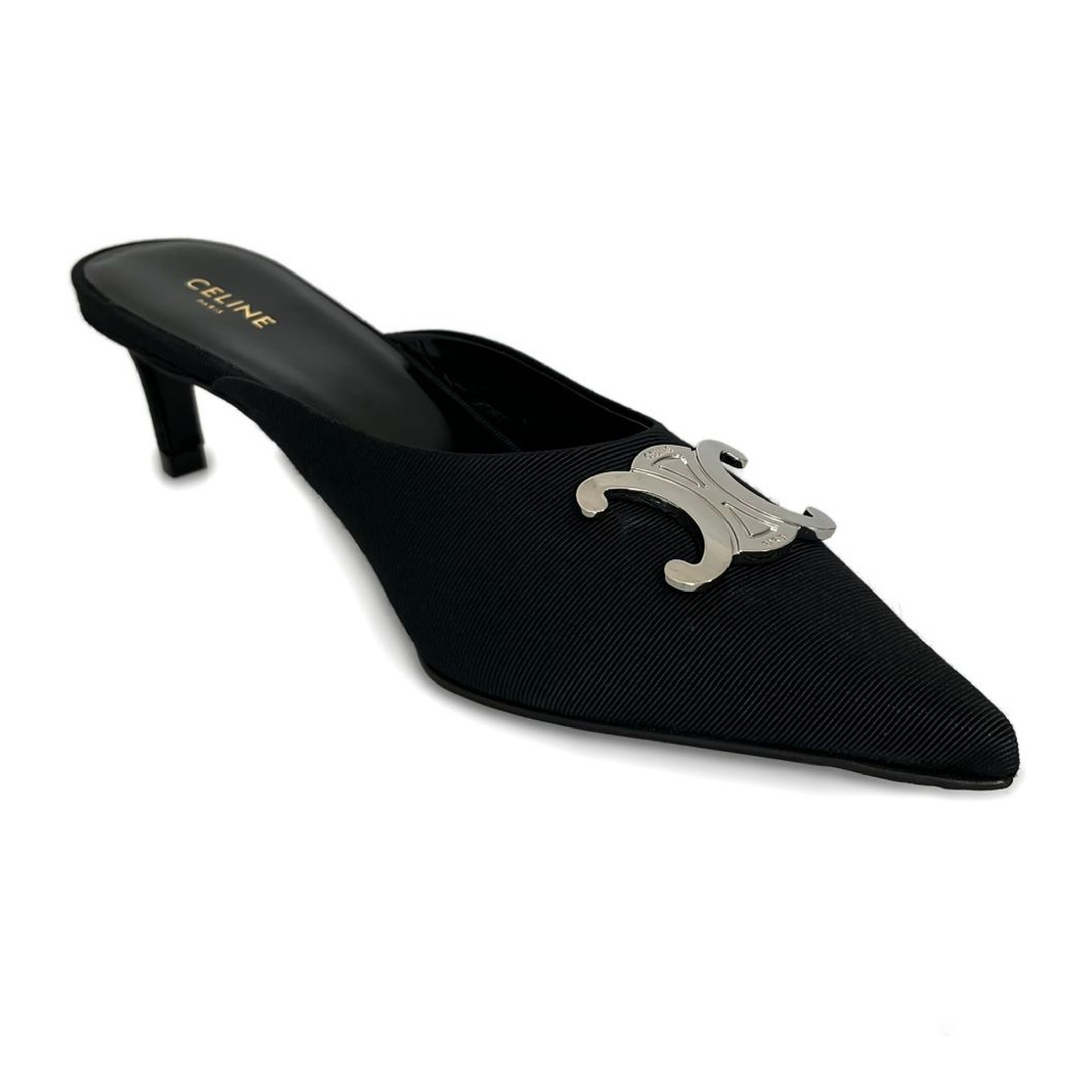 Black Pointed Toe Kitten Heel Slip-On - Image 2