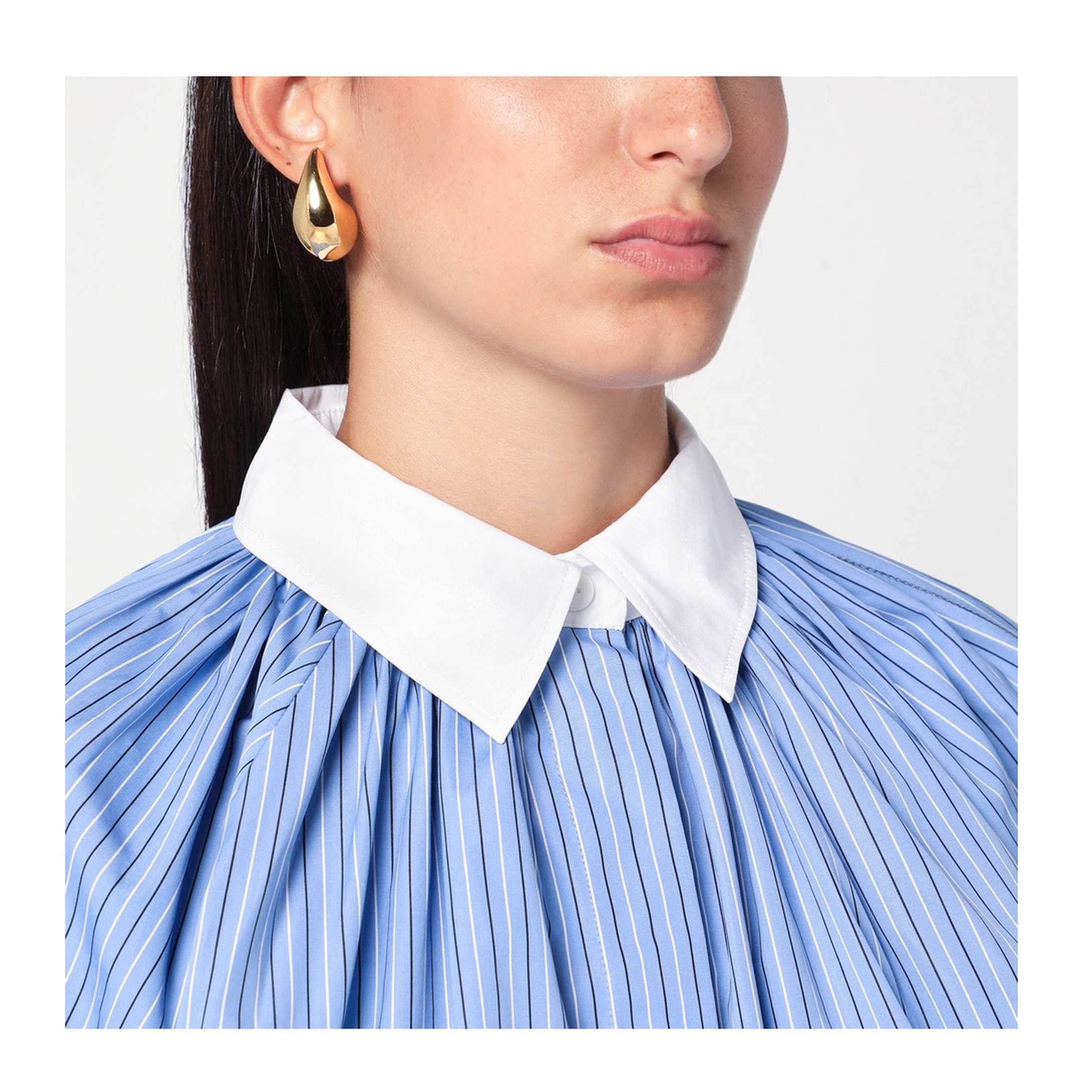 Striped Balloon-Sleeve Shirt in Light Blue - Image 2