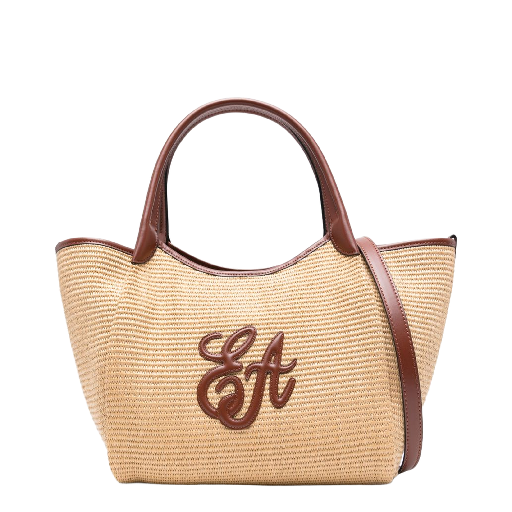 Durini 24 Woven Raffia Shopper Tote - Naturale/Siena - Image 1