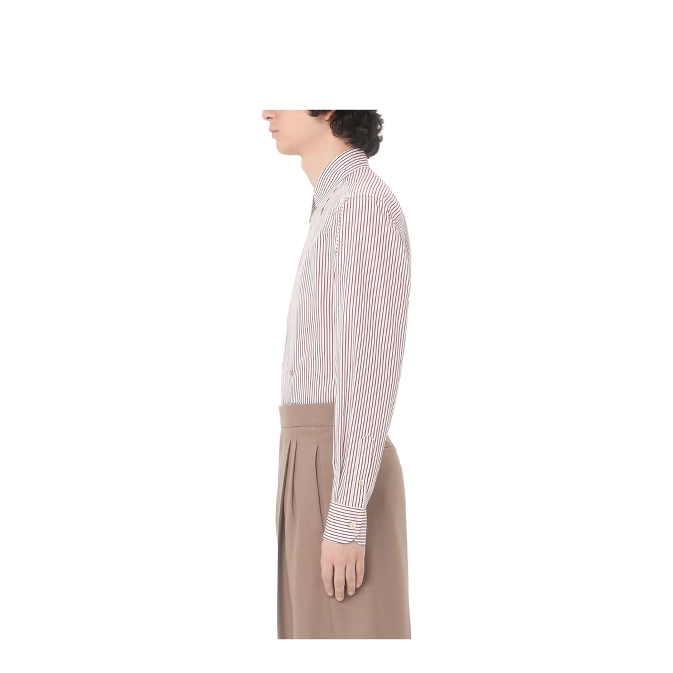 Cotton Poplin Striped Shirt with Vlogo Embroidery - Image 4