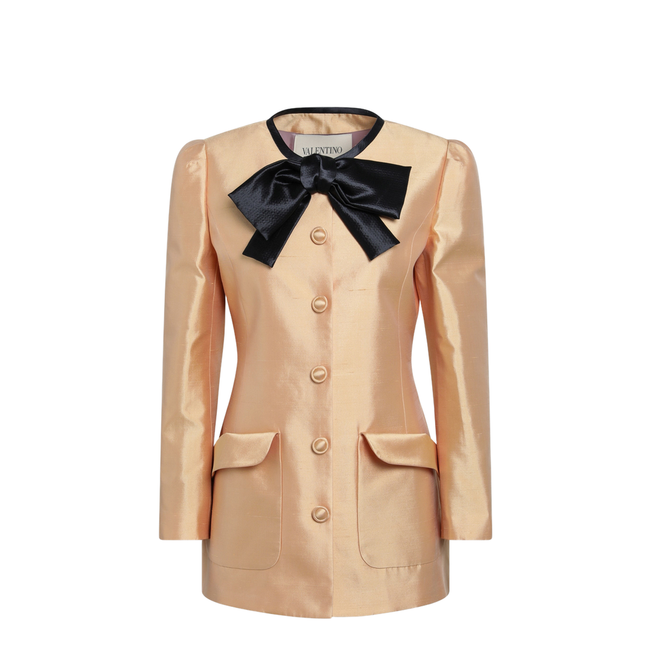 Pea Coat In Shantung In Melon/Black - Image 1