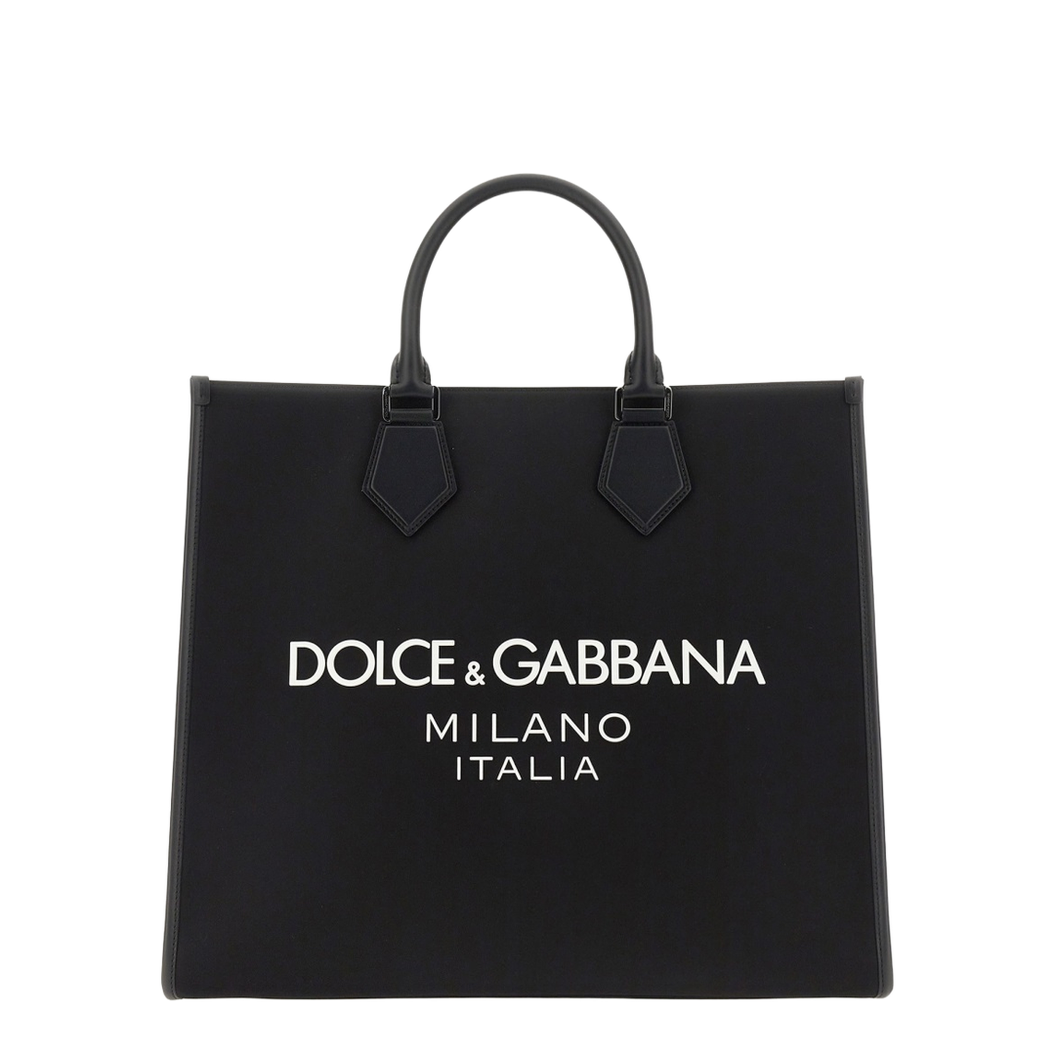 Large Nylon & Calfskin Shopping Bag - Black - Image 1