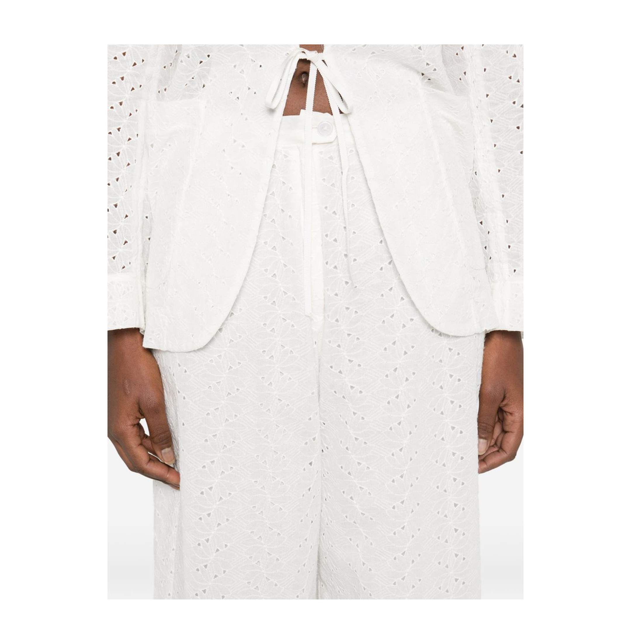 Flared Muslin Trousers With Broderie Anglaise Embroidery Crystal - Image 2