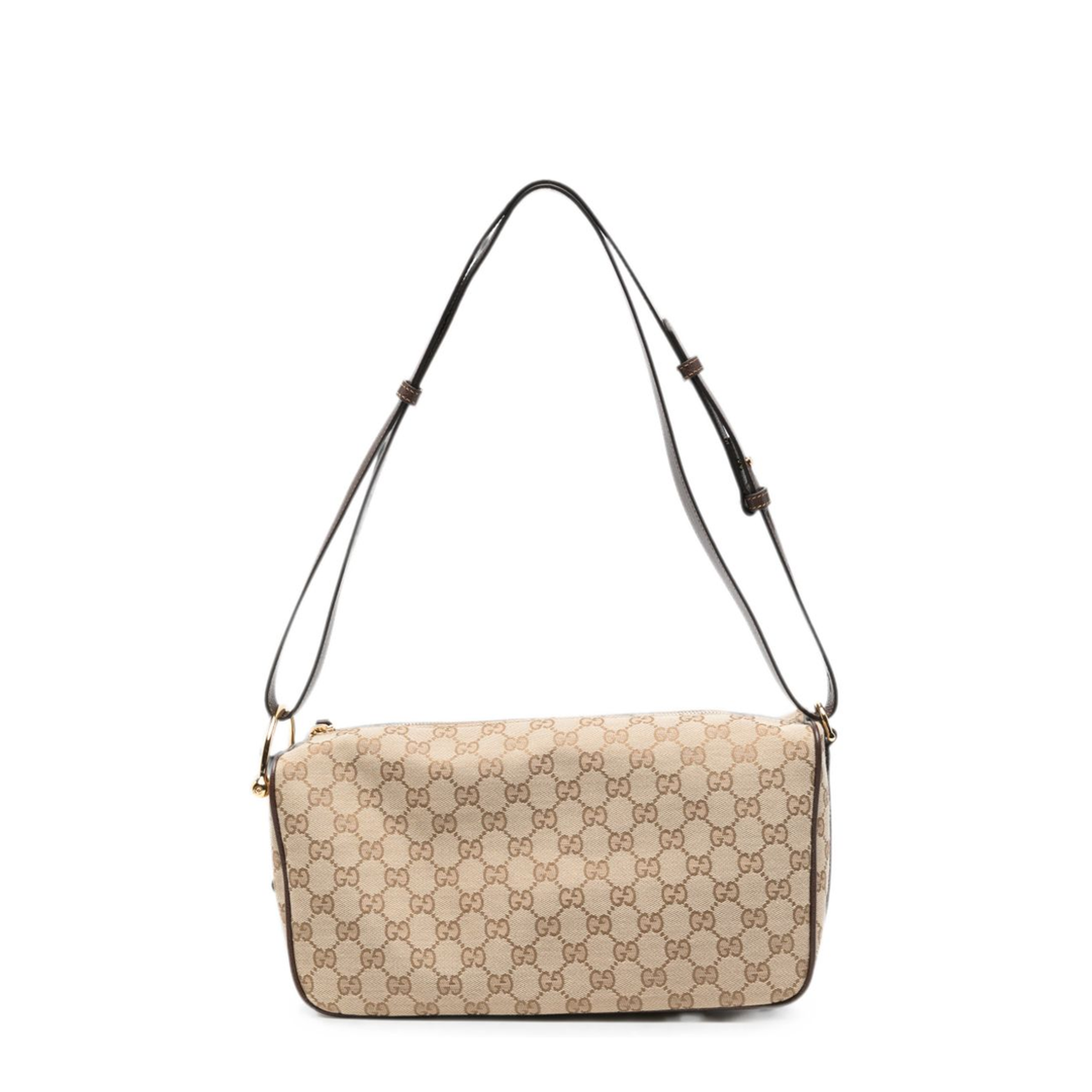 Half Horsebit Medium Canvas Shoulder Bag - Sand and Brown - Image 1