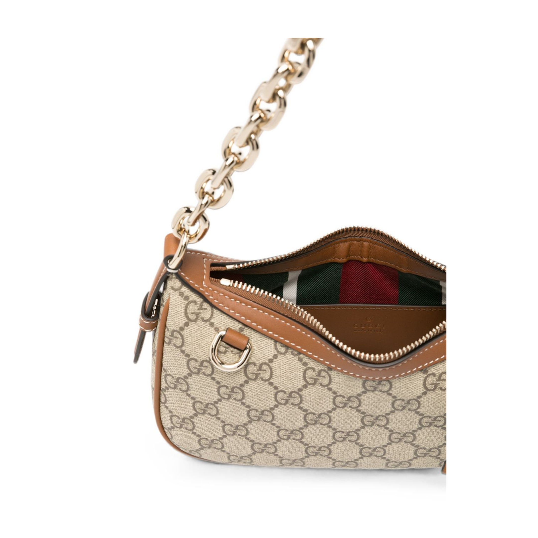 GG Emblem Small Monogram Coated Fabric Shoulder Bag - Beige and Dark Brown - Image 4