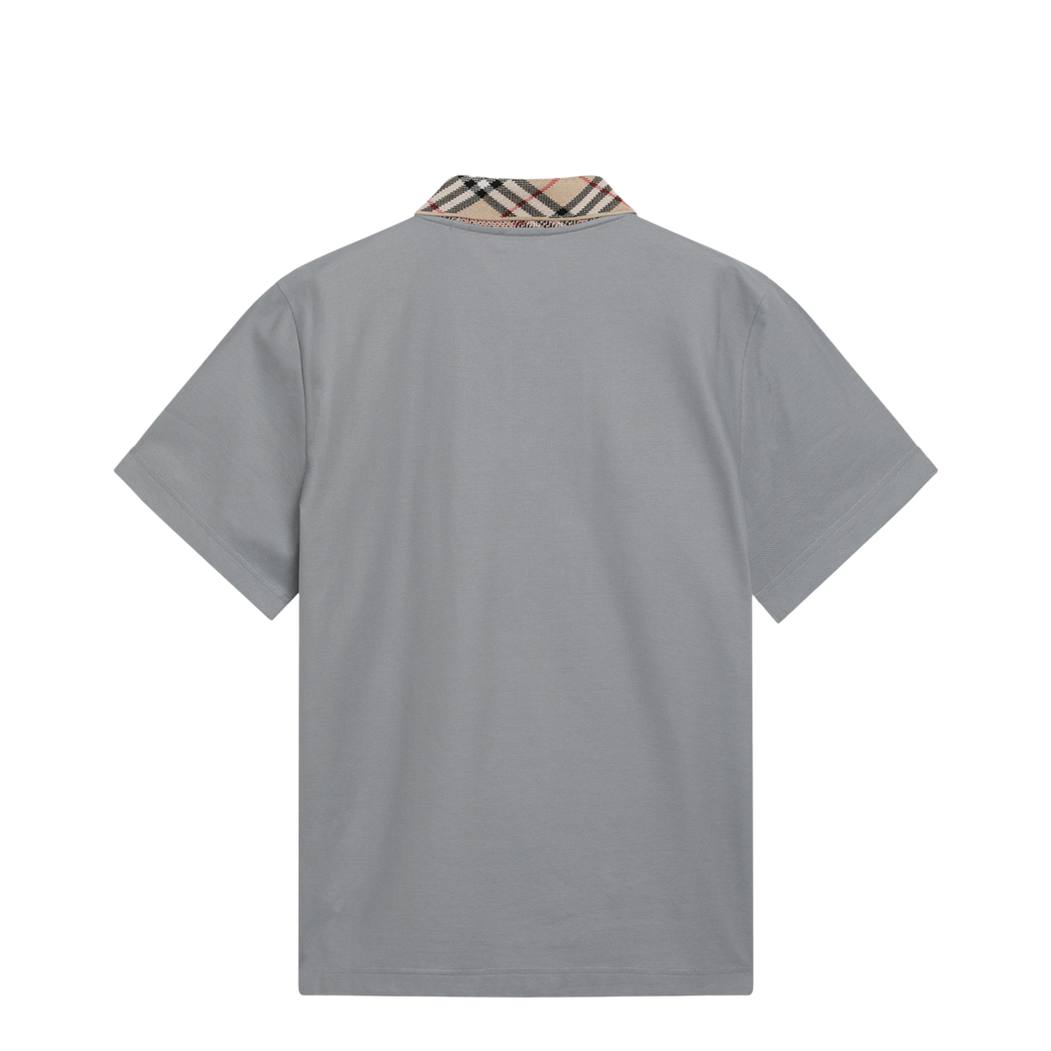 Grey Cotton Polo with Check Collar - Image 2