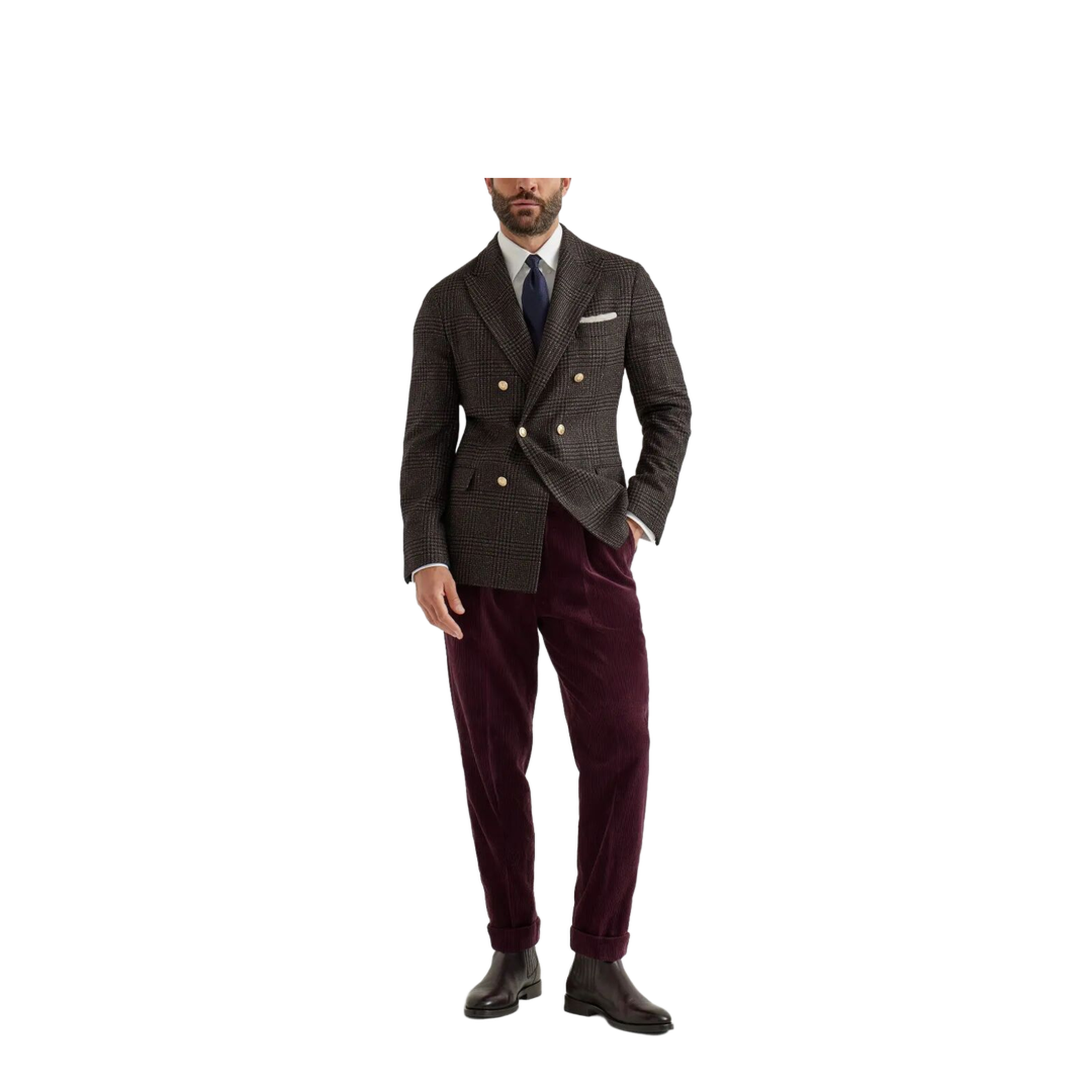 Prince of Wales One-and-a-Half Breasted Blazer with Metal Buttons - Image 2