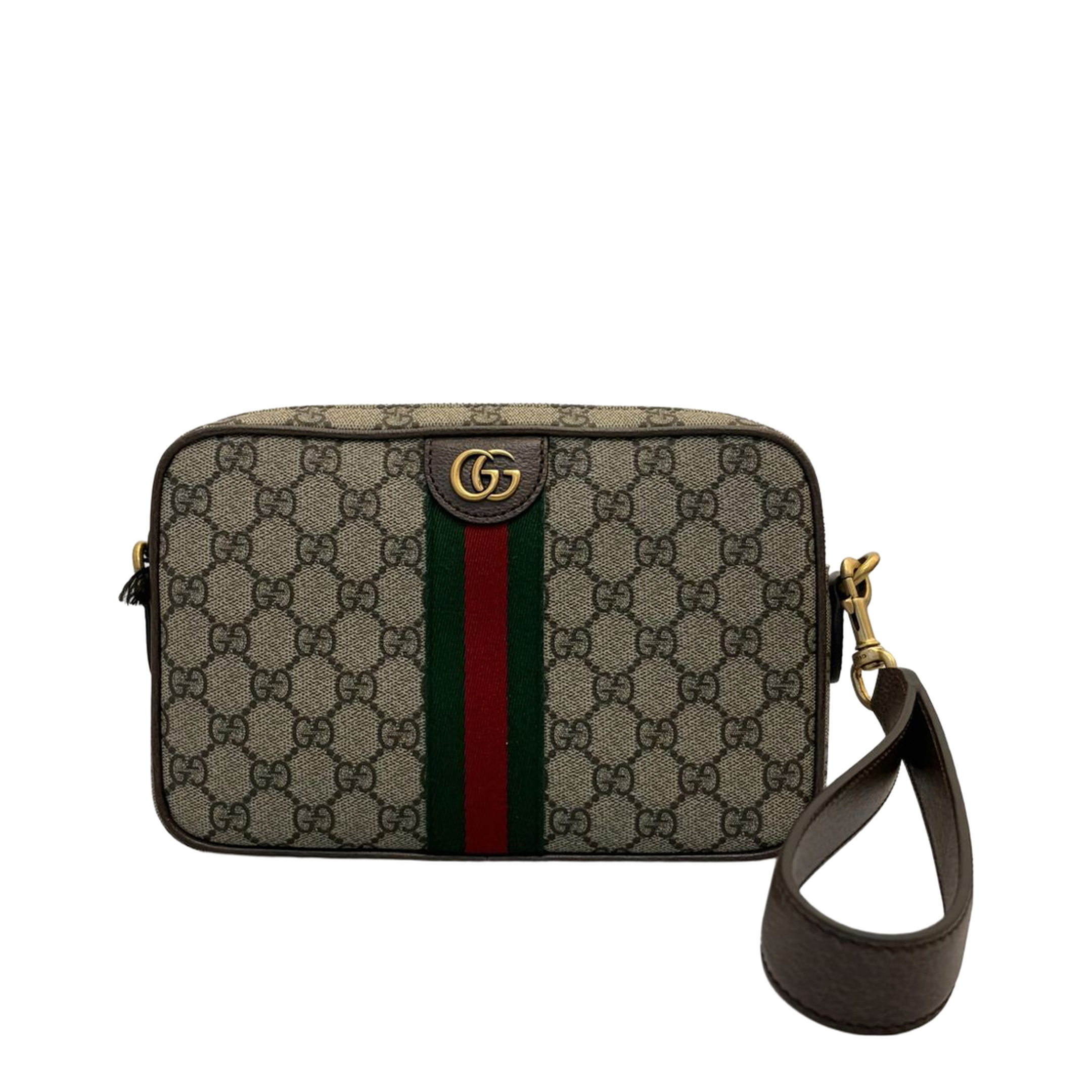 Ophidia Small GG Monogram Coated Fabric Crossbody Bag - Beige and Dark Brown - Image 1