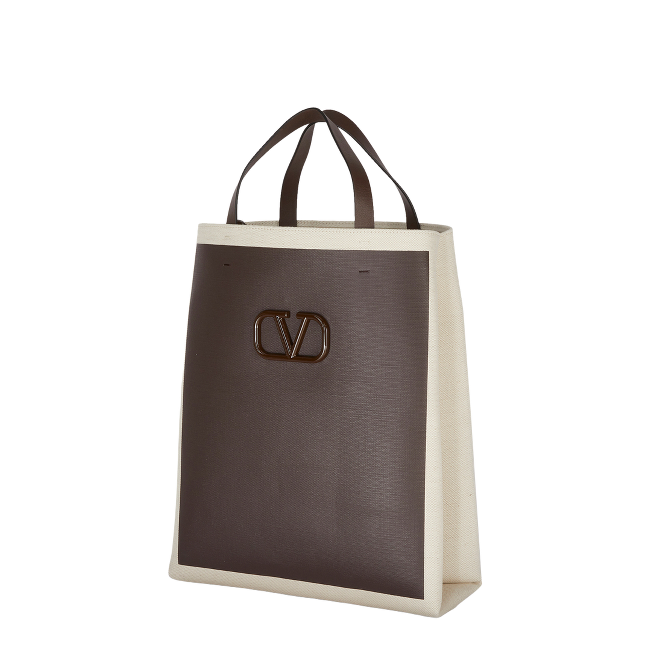 VLogo Signature Medium Canvas Tote Bag - Brown/Cream - Image 2