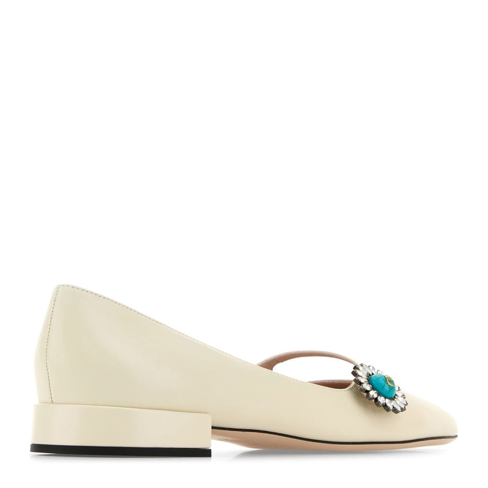 Light Beige Side Touch-Strap Fastening Square Toe Ballet Flats - Image 2