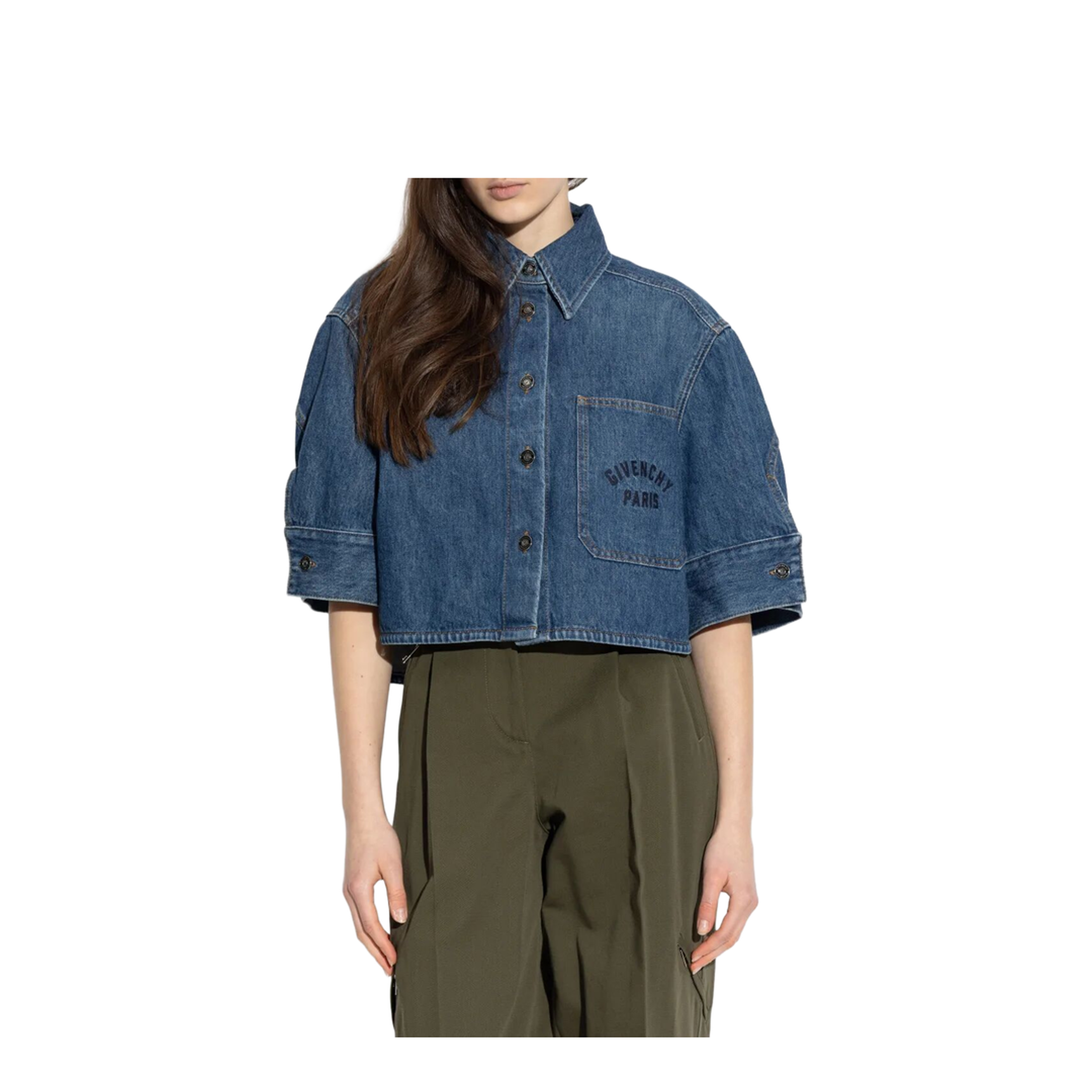Cropped Cocoon Shirt in Medium Denim - Image 2