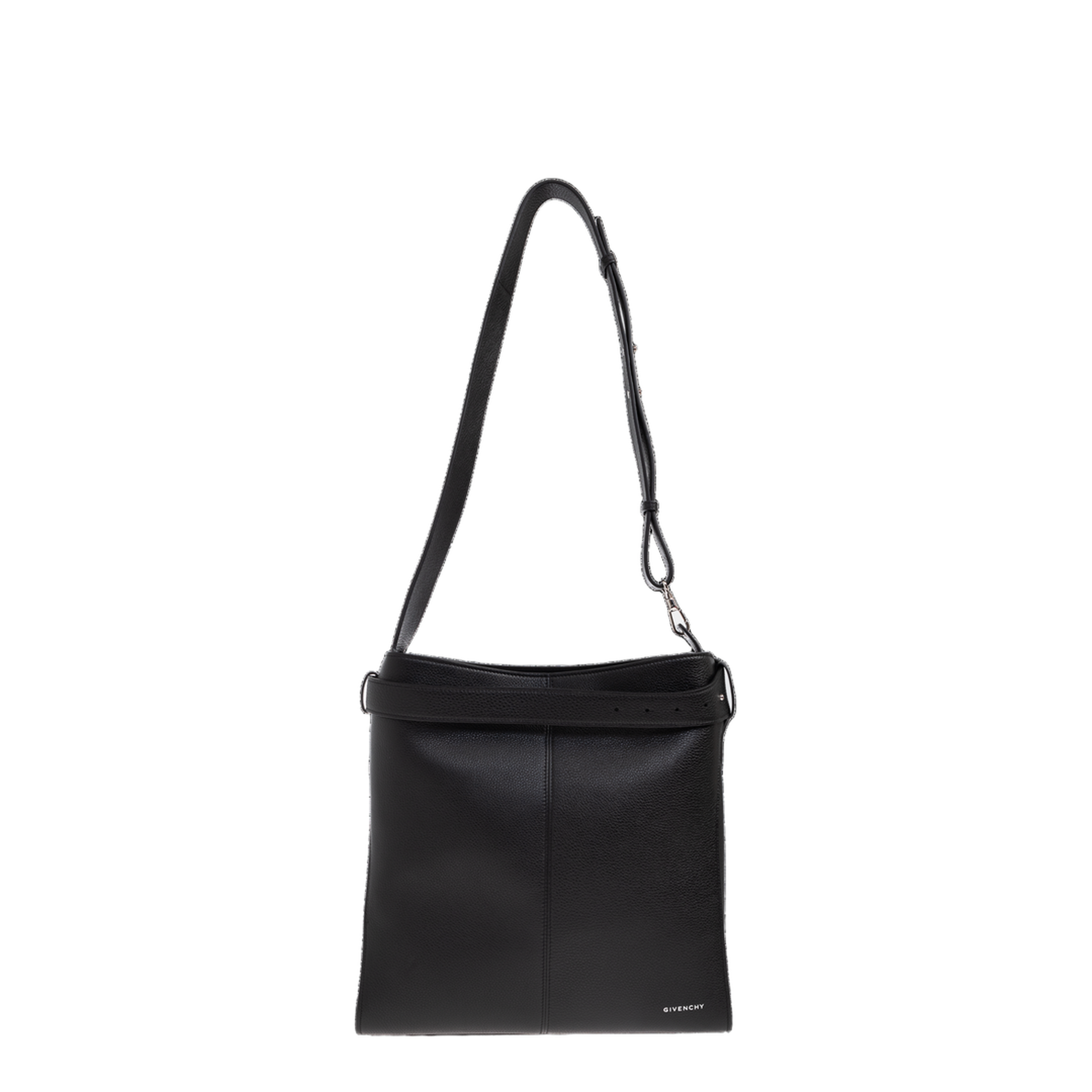 Belted Medium Grained Leather Hobo Bag - Black - Image 1