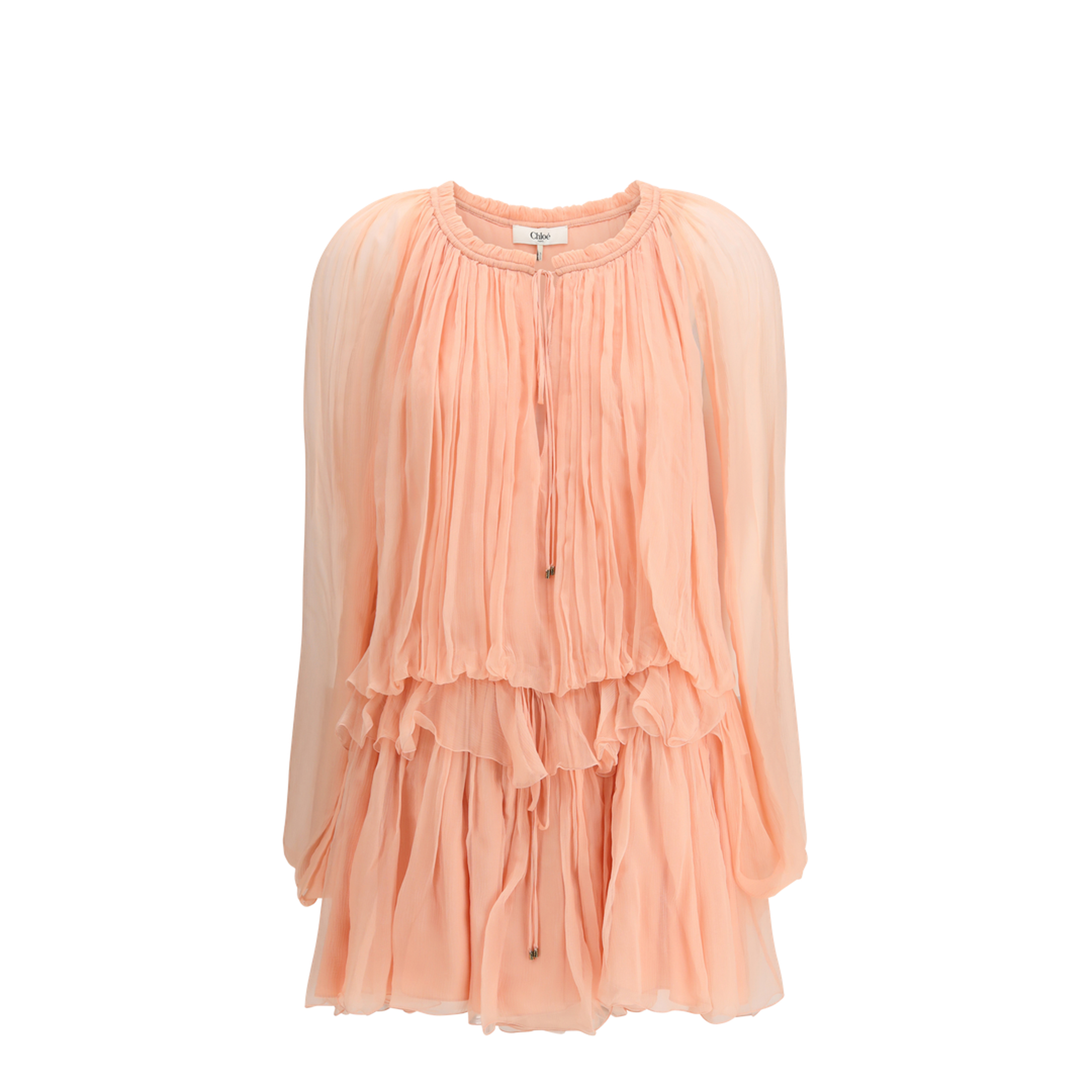 Mini Dress with Cape in Silk Muslin - Image 1