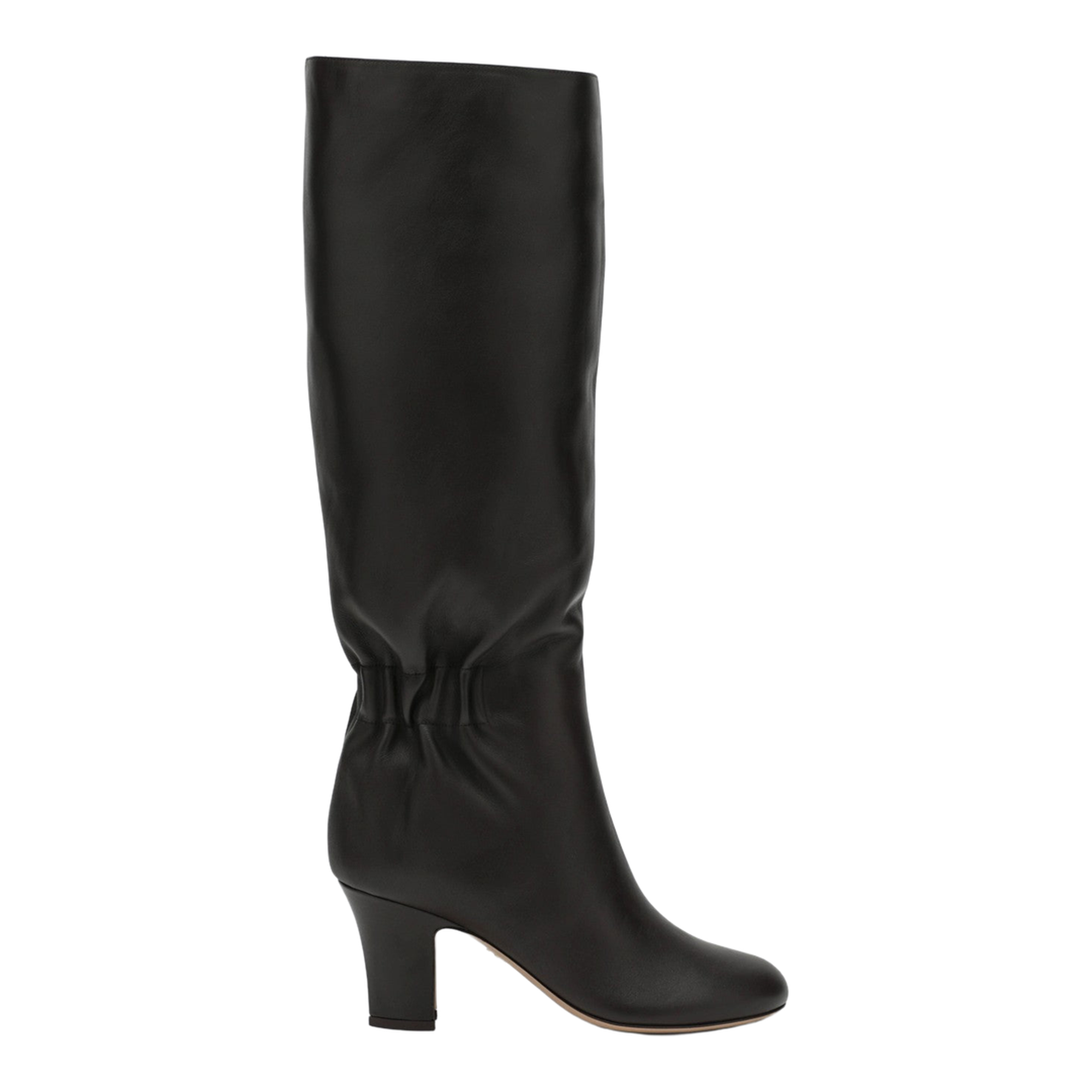 Ruched Boots in Dark Brown Leather - Image 1
