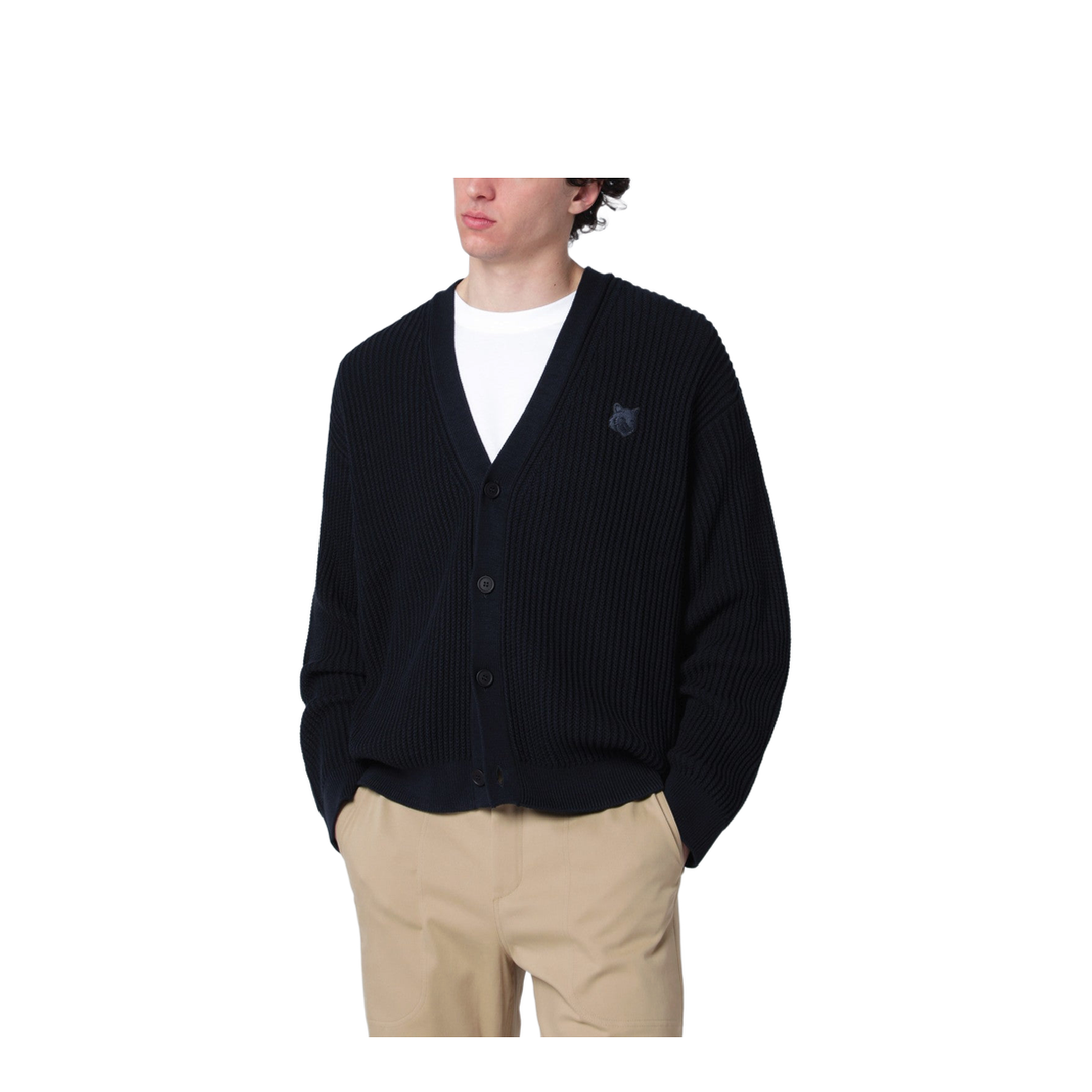 Navy Blue Fox Head Cotton Cardigan - Image 1