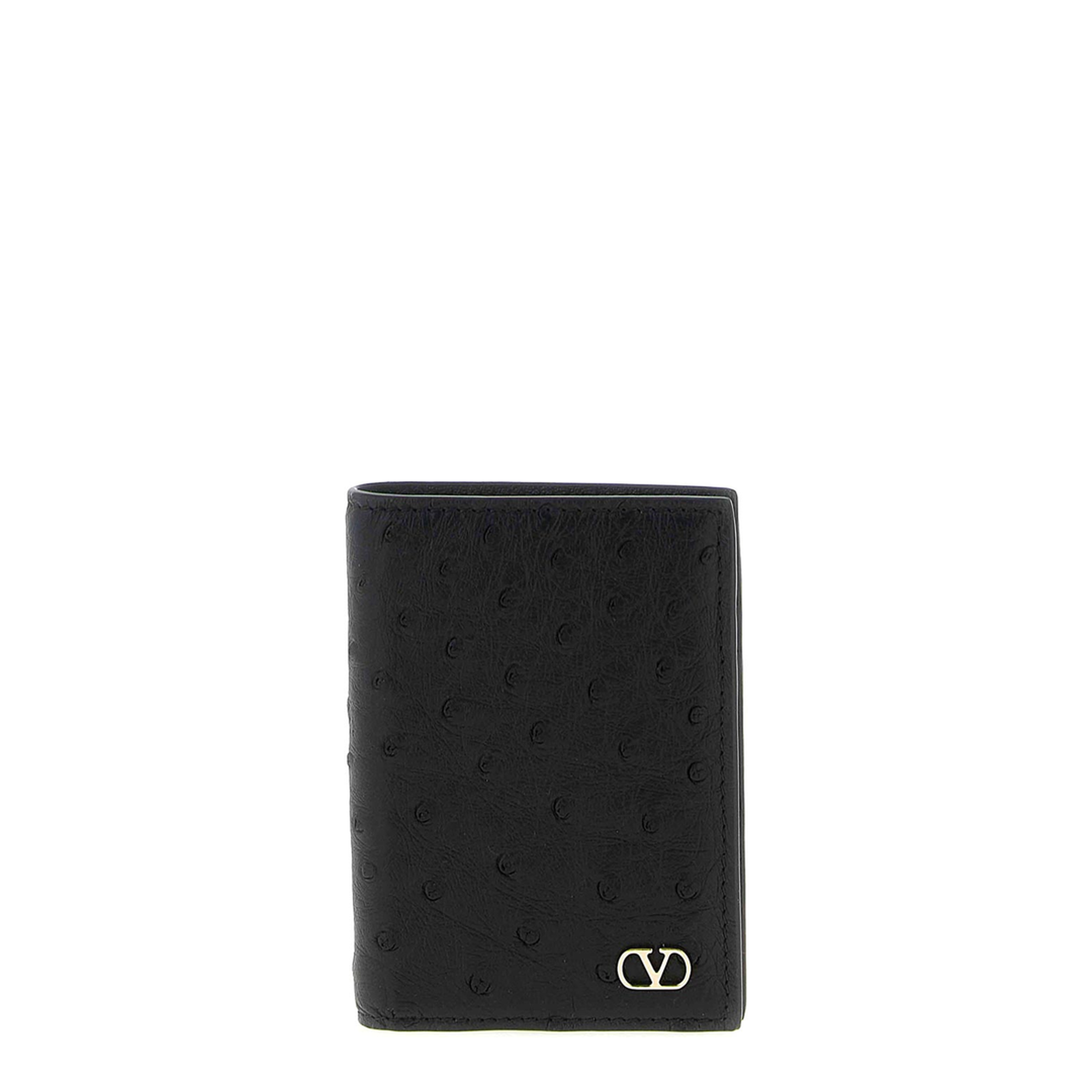 VLogo Signature Ostrich Cardholder - Black - Image 1