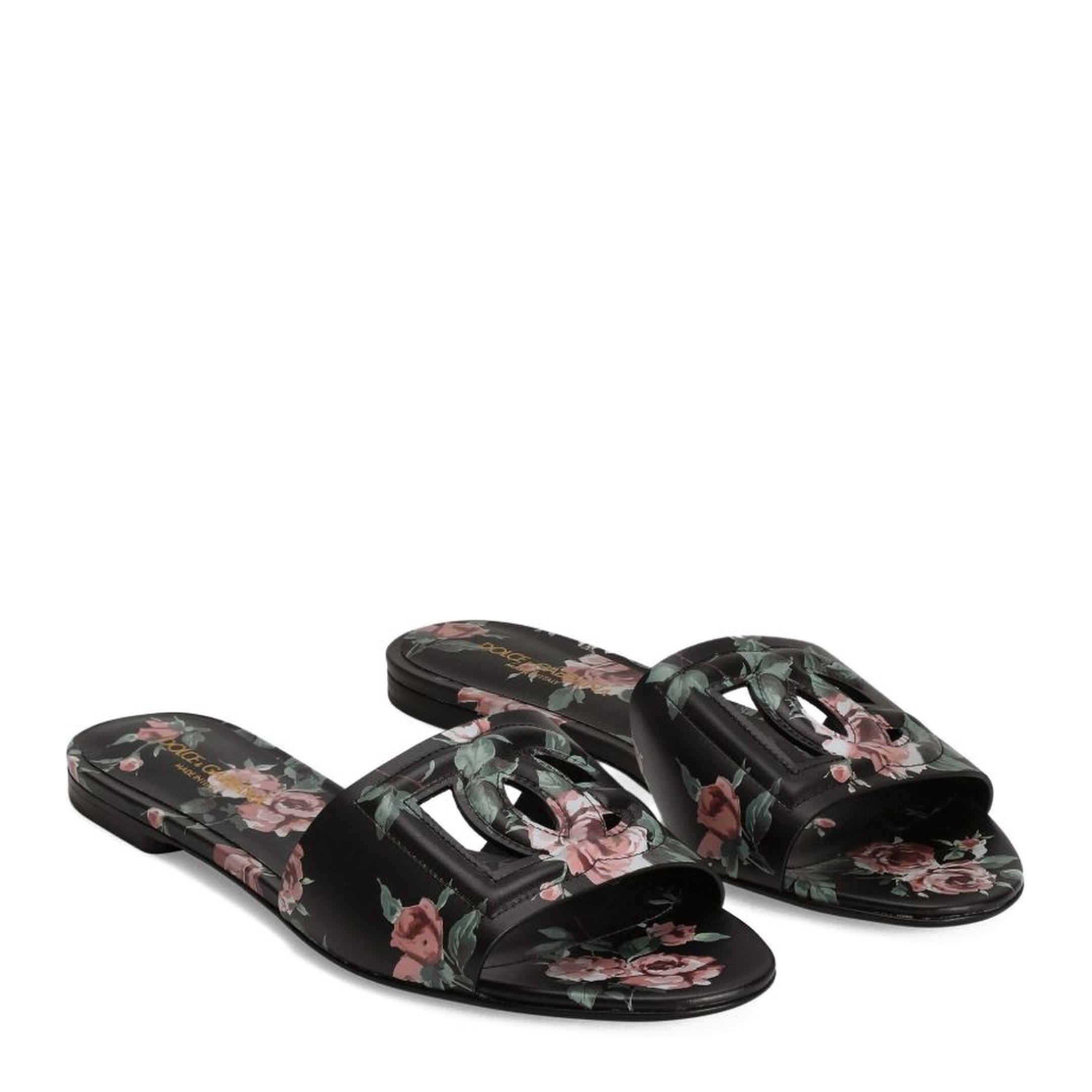 Black Slide Sandals with Cut Out Logo - Image 2