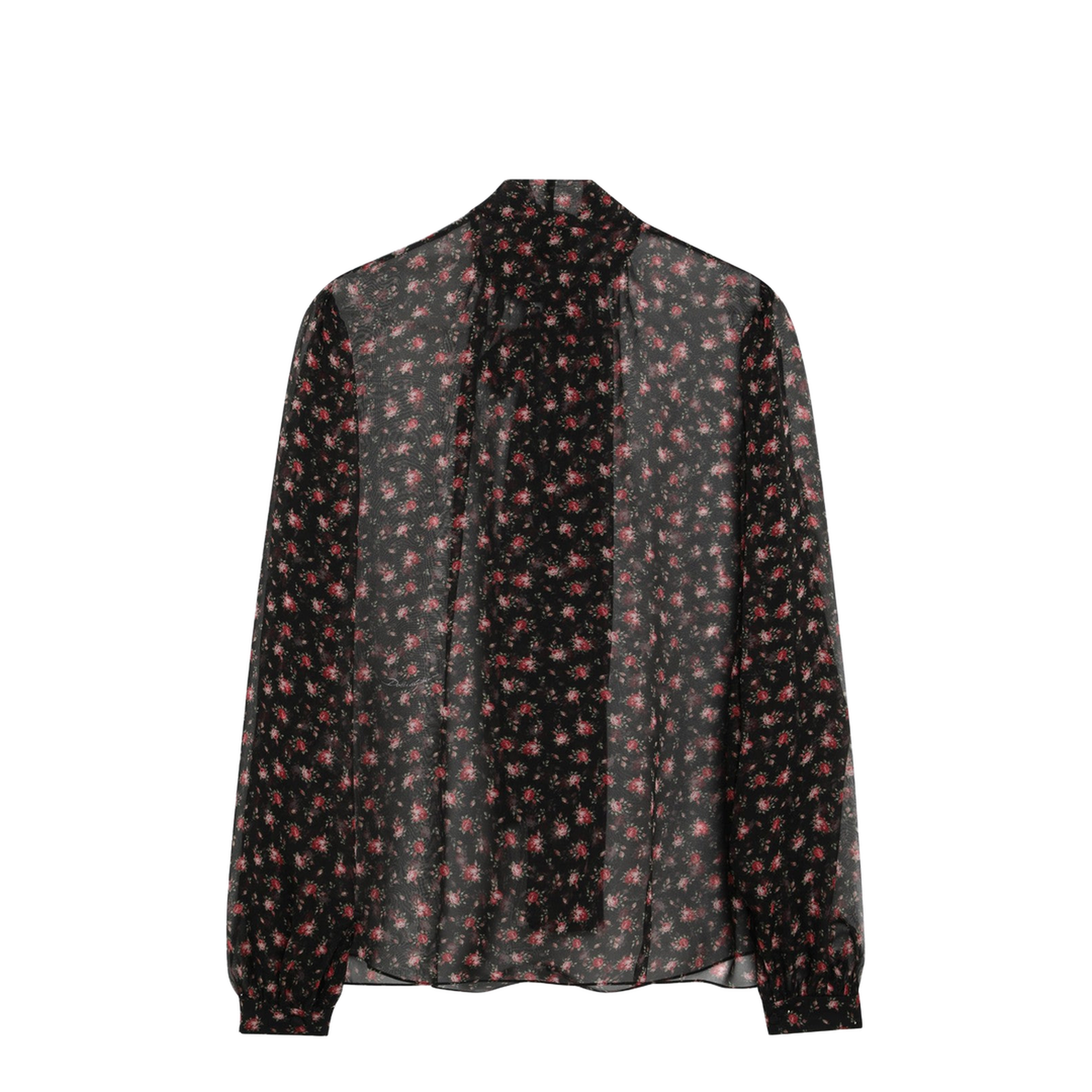 Black Chiffon Blouse with Small Rose Print - Image 2