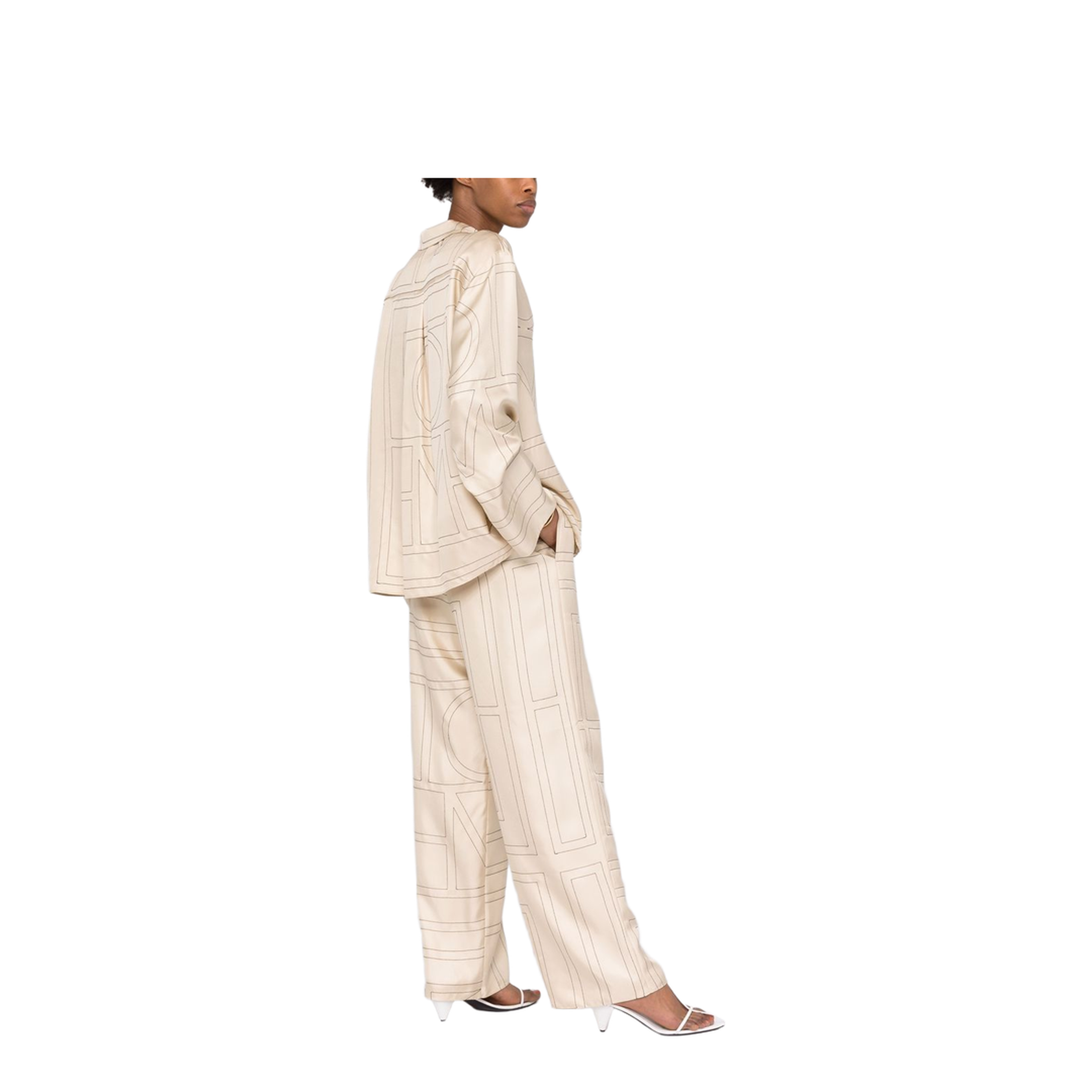 White Pants with All-Over Monogram in Silk - Image 6