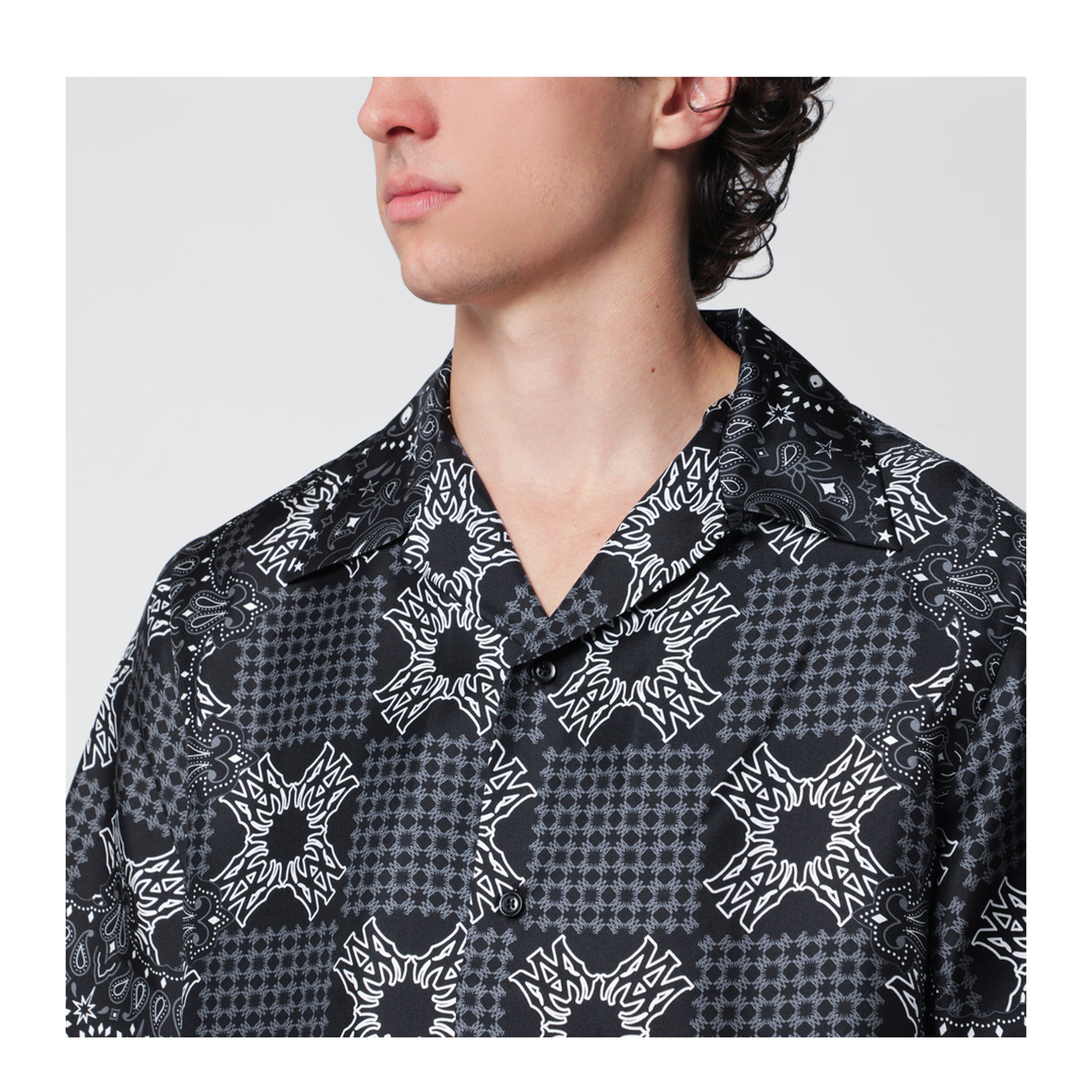 Check Camp Checked Silk Camp Shirt in Black - Image 2