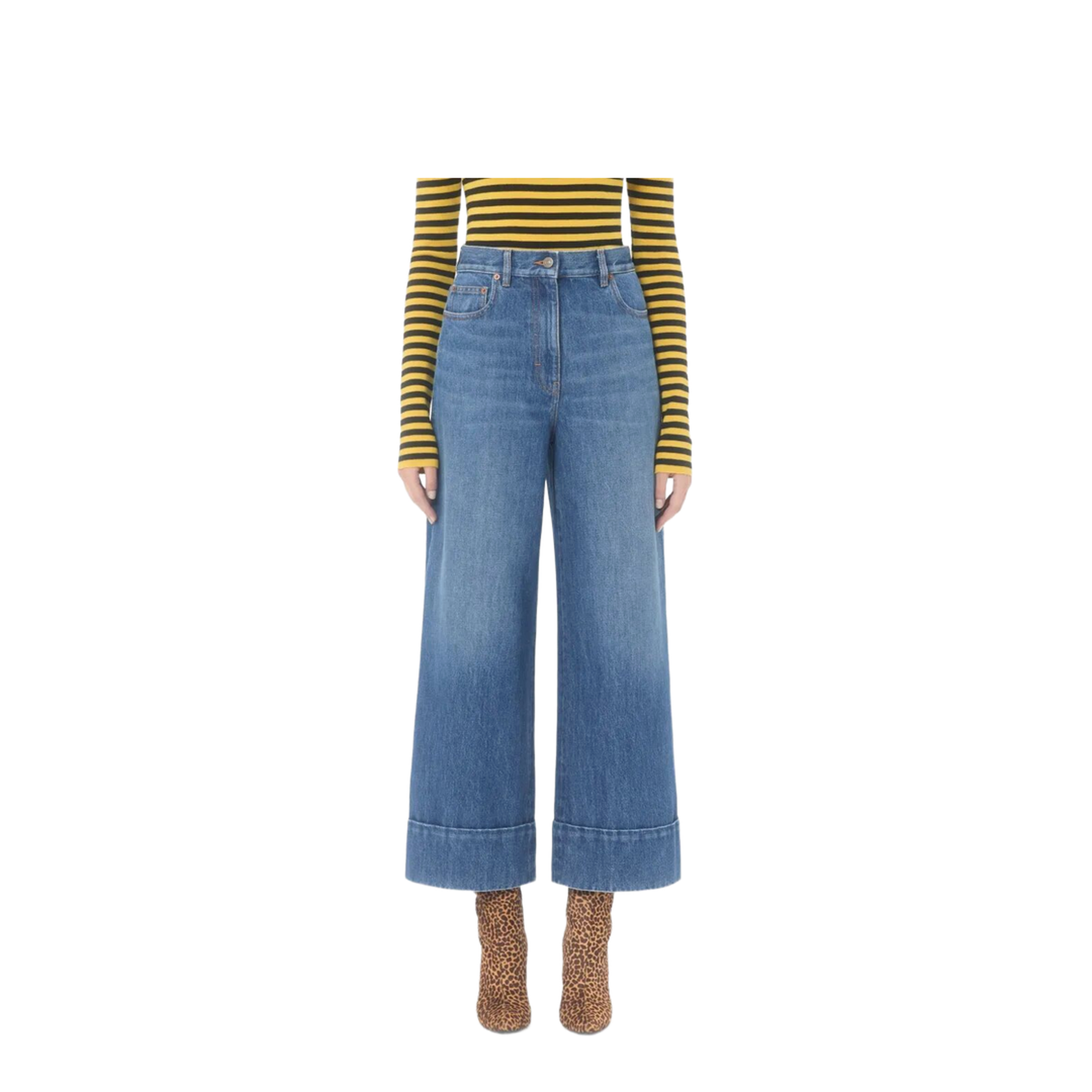 Cuffed Cropped Denim Jeans Blue - Image 4