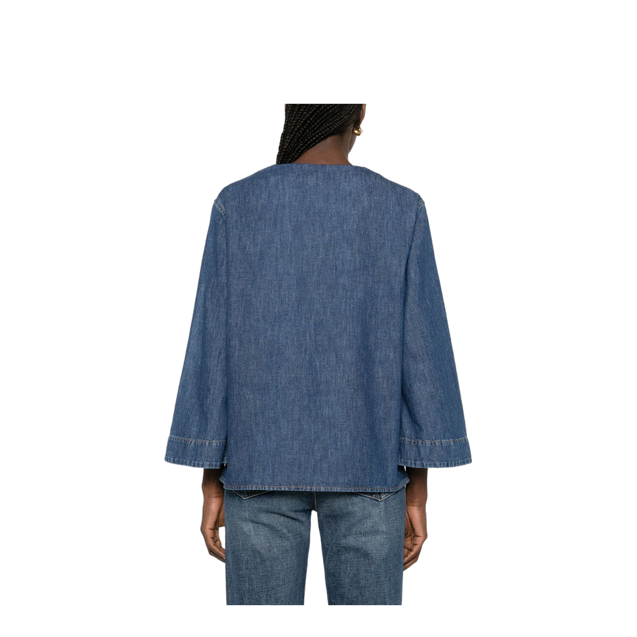 Cotton Denim Shirt - Blue - Image 4