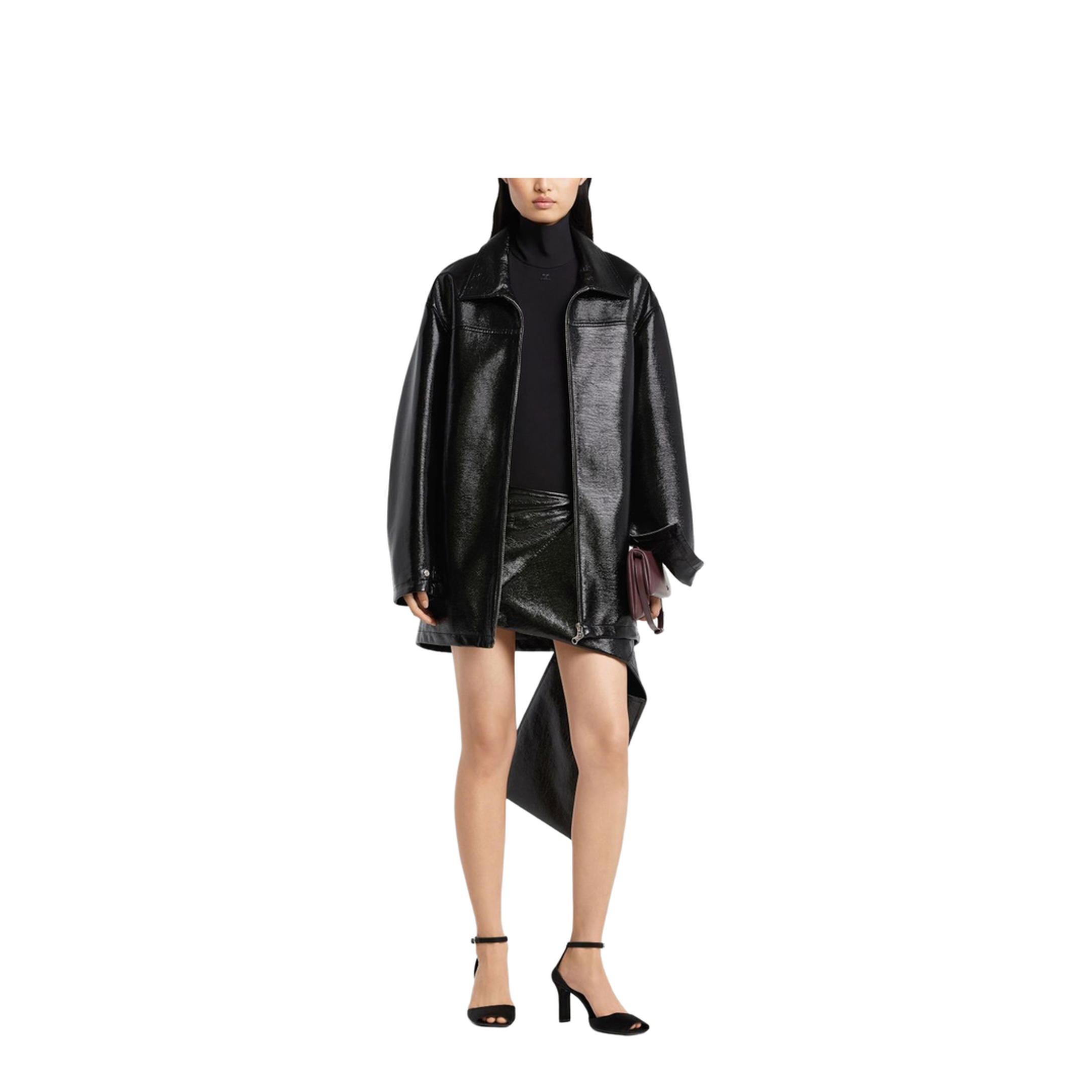 Zipped Vinyl Maxi Bomber Jacket - Image 3